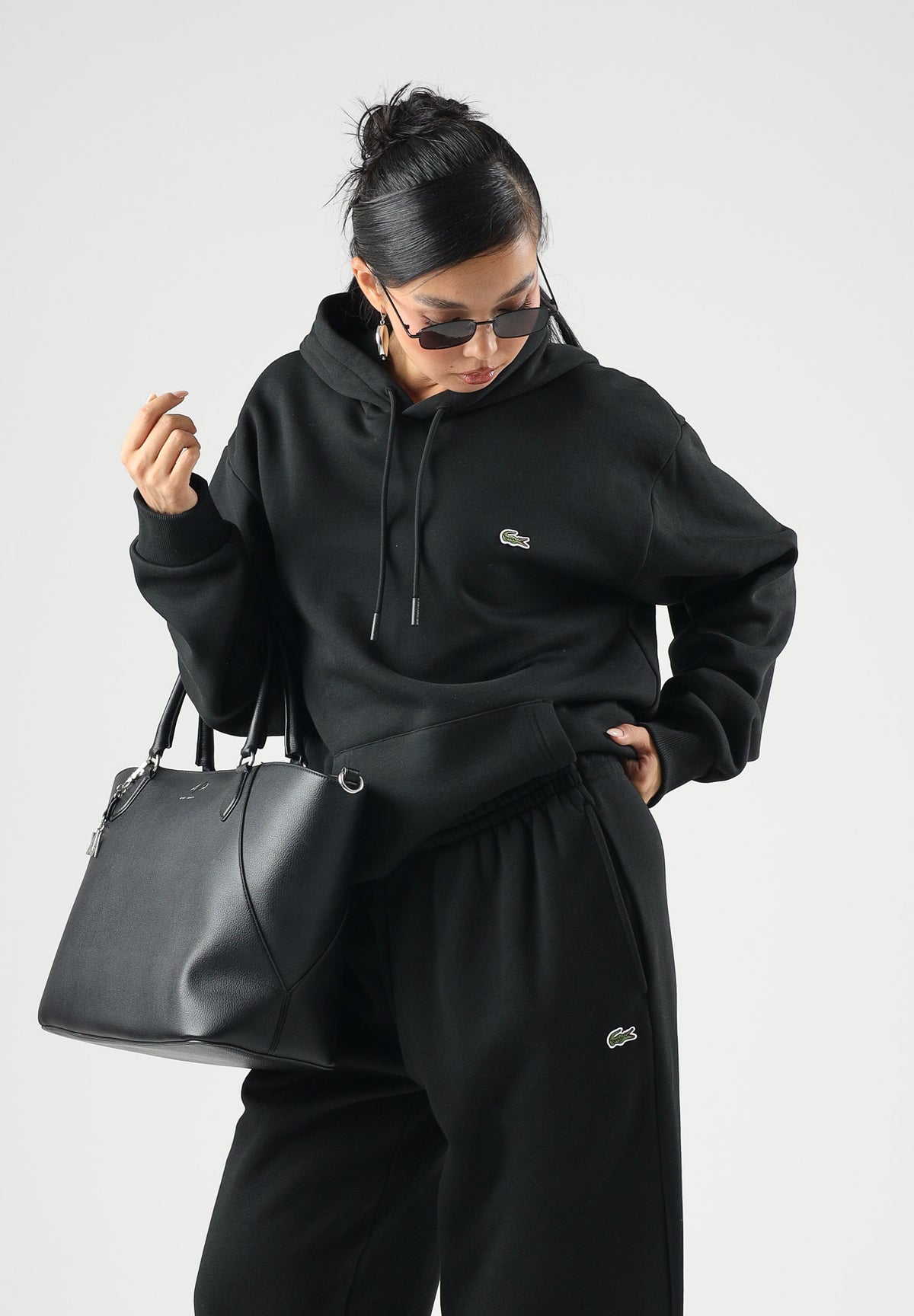 LACOSTE Felpa con cappuccio nero per uomo e donna con logo iconico SH8863 031 LACOSTE