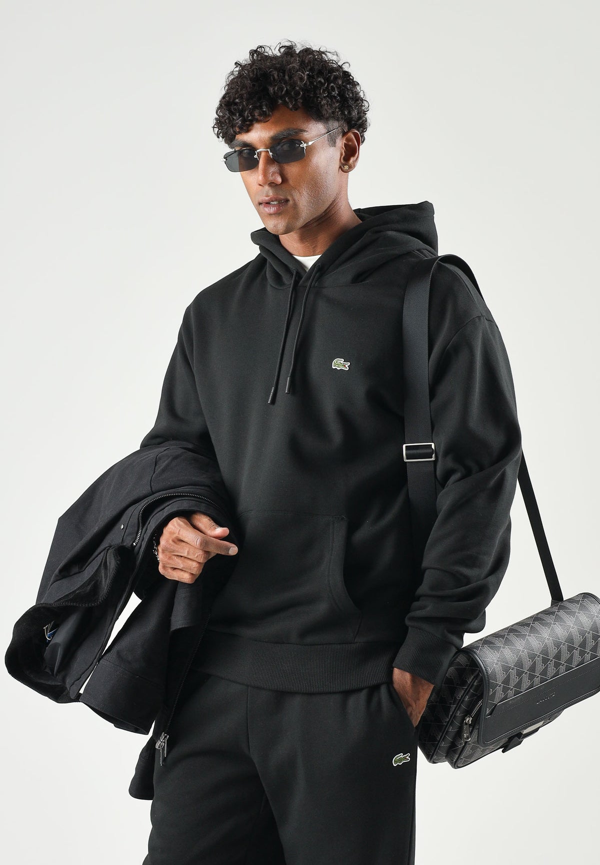 LACOSTE Felpa con cappuccio nero per uomo e donna con logo iconico SH8863 031 LACOSTE