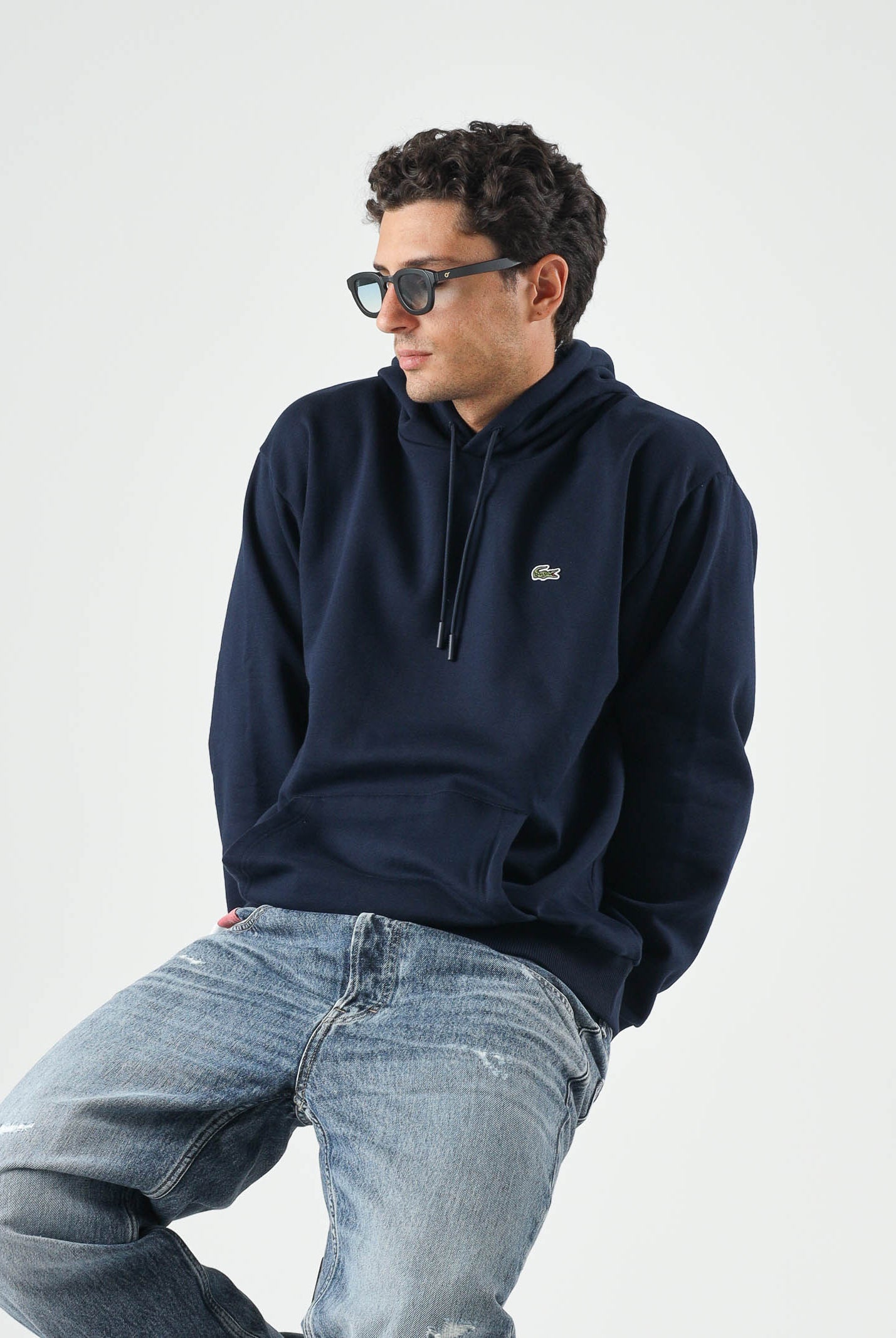 LACOSTE Felpa in pile blu per uomo e donna con logo coccodrillo ricamato. SH8863 166 LACOSTE