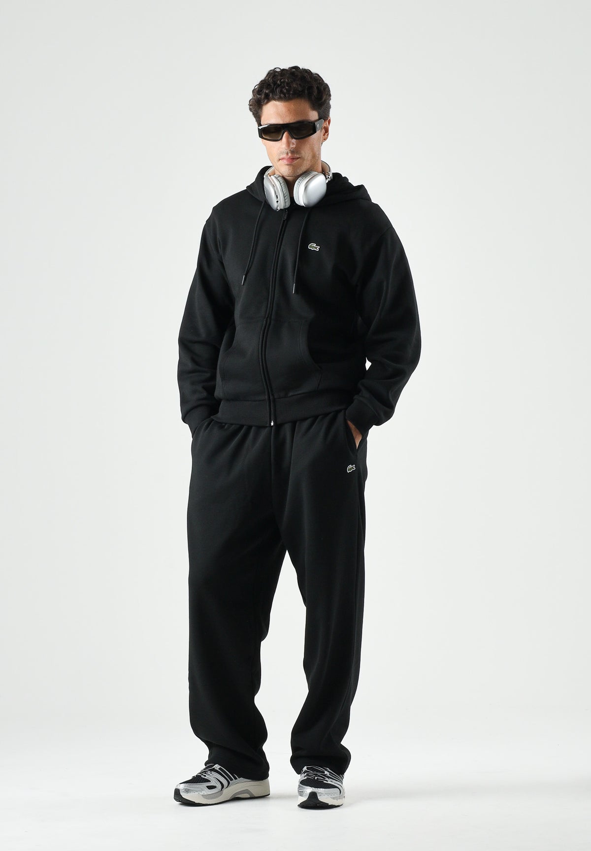 LACOSTE Felpa con zip nero per uomo e donna con coccodrillo ricamato sul petto SH8864 031 LACOSTE