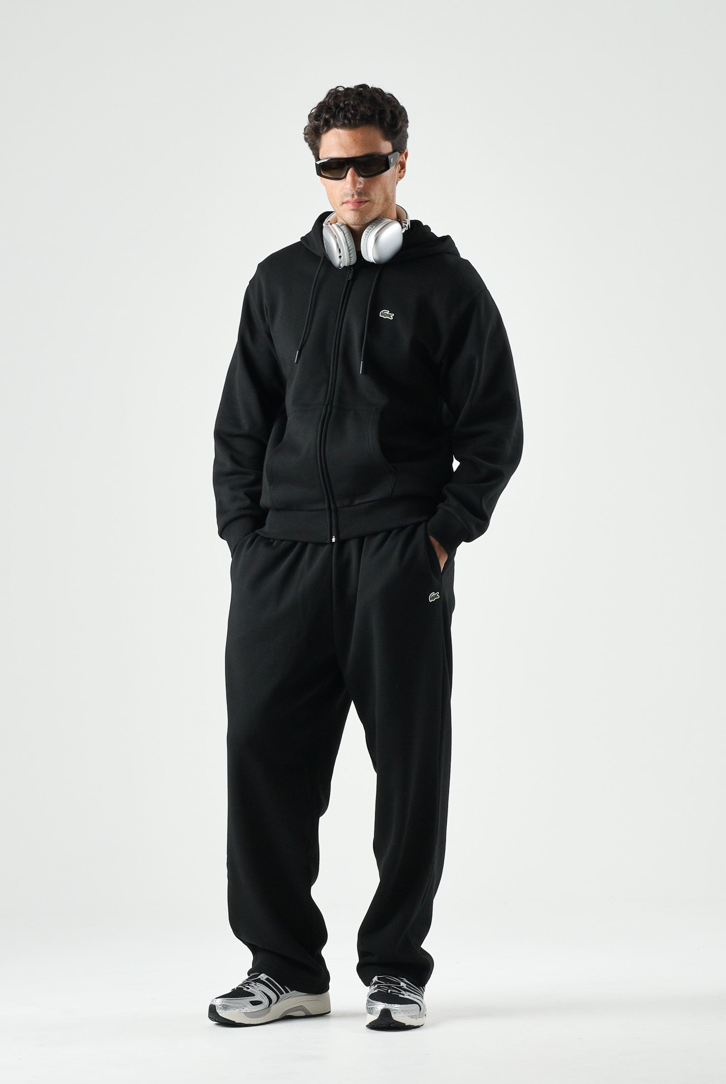 LACOSTE Felpa con cappuccio, nero per uomo e donna con coccodrillo ricamato sul petto SH8864 031 LACOSTE