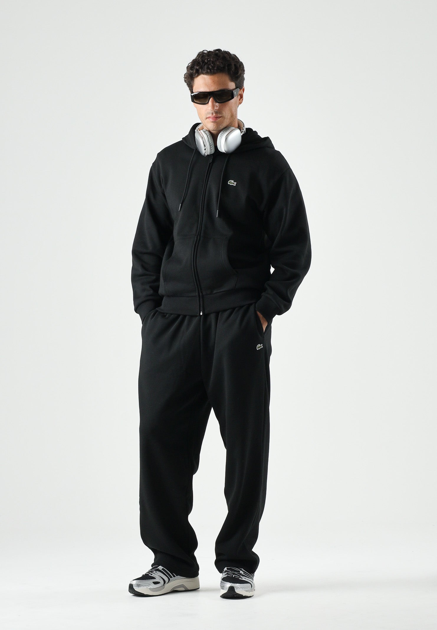 LACOSTE Felpa con cappuccio, nero per uomo e donna con coccodrillo ricamato sul petto SH8864 031 LACOSTE