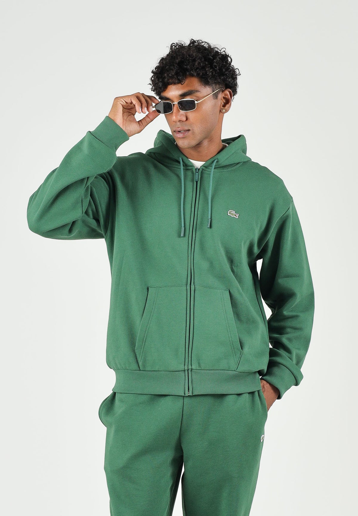 LACOSTE Felpa con zip verde per uomo e donna con logo iconico SH8864 132 LACOSTE