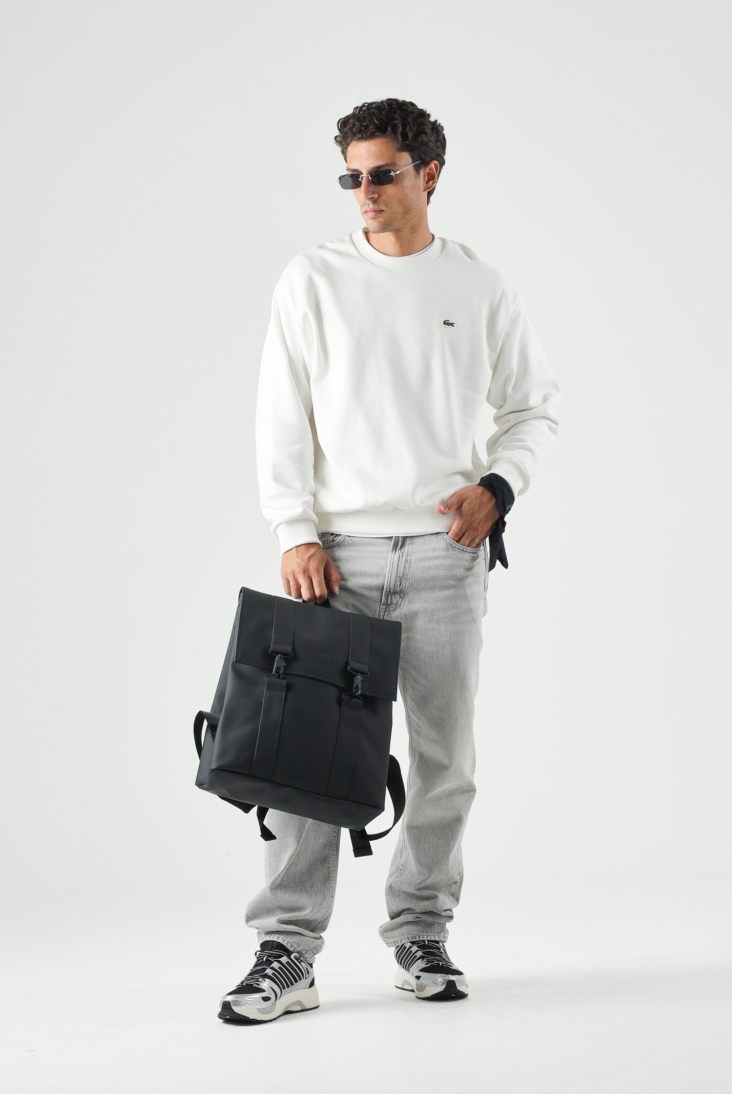 LACOSTE Felpa in pile in cotone, di colore bianco da uomo, logo coccodrillo iconico ricamato SH8868 70V LACOSTE