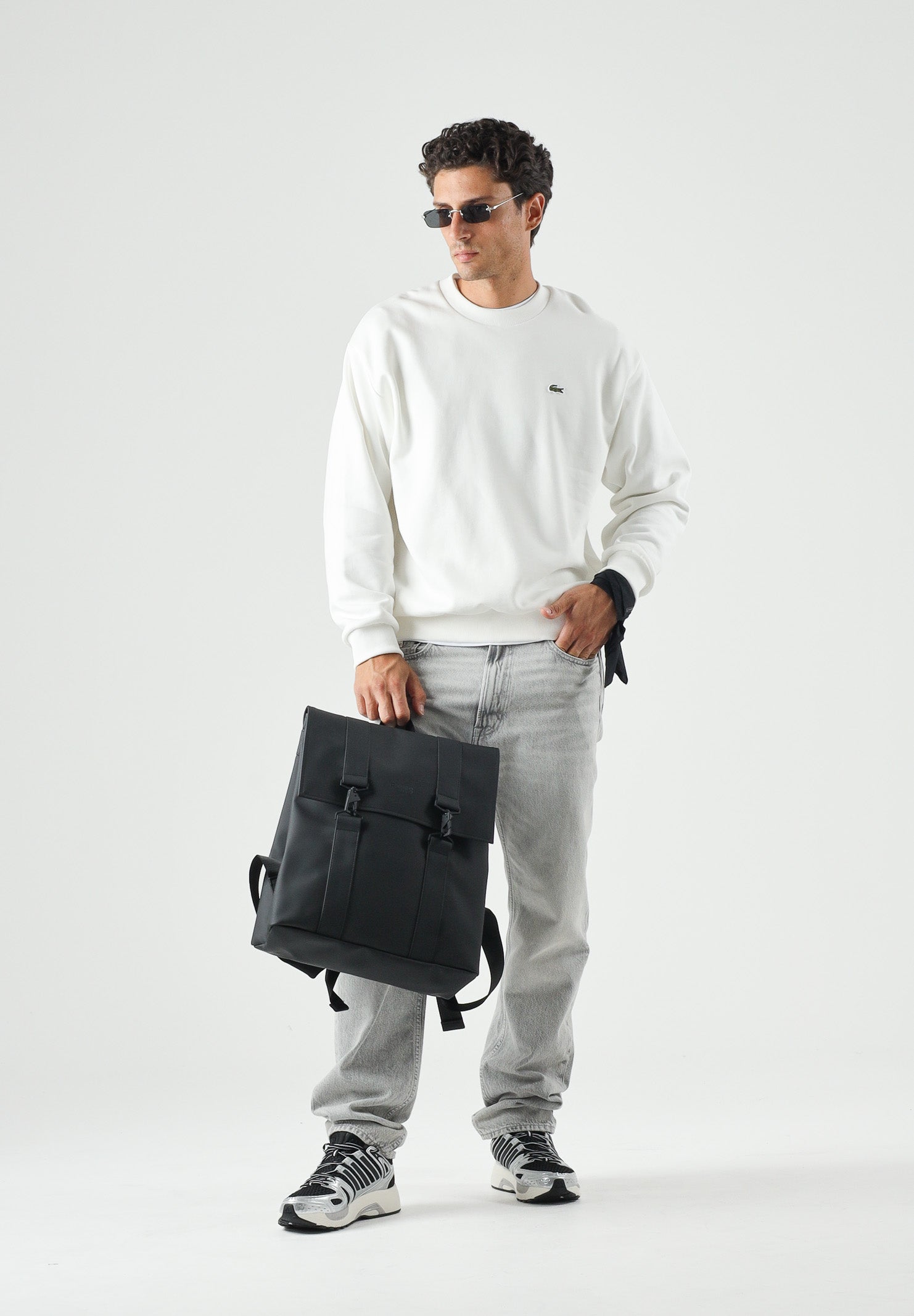 LACOSTE Felpa in pile in cotone, di colore bianco da uomo, logo coccodrillo iconico ricamato SH8868 70V LACOSTE