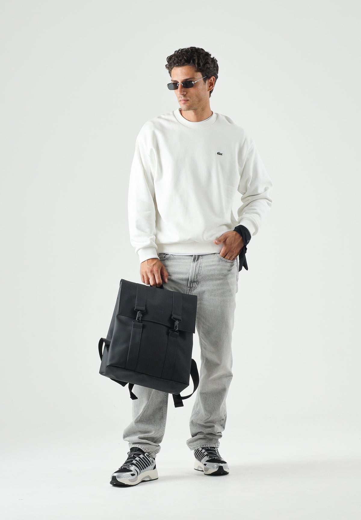 LACOSTE Felpa bianco da uomo, logo coccodrillo iconico ricamato SH8868 70V LACOSTE