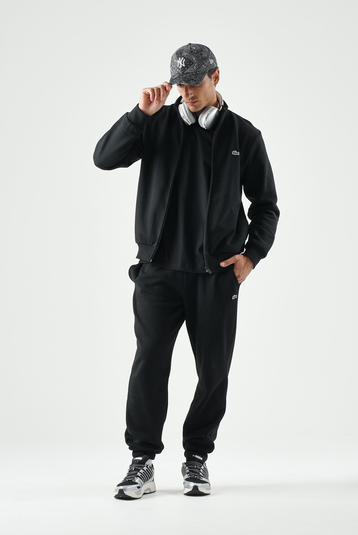 LACOSTE Felpa con zip nero per uomo e donna SH8870 031 LACOSTE