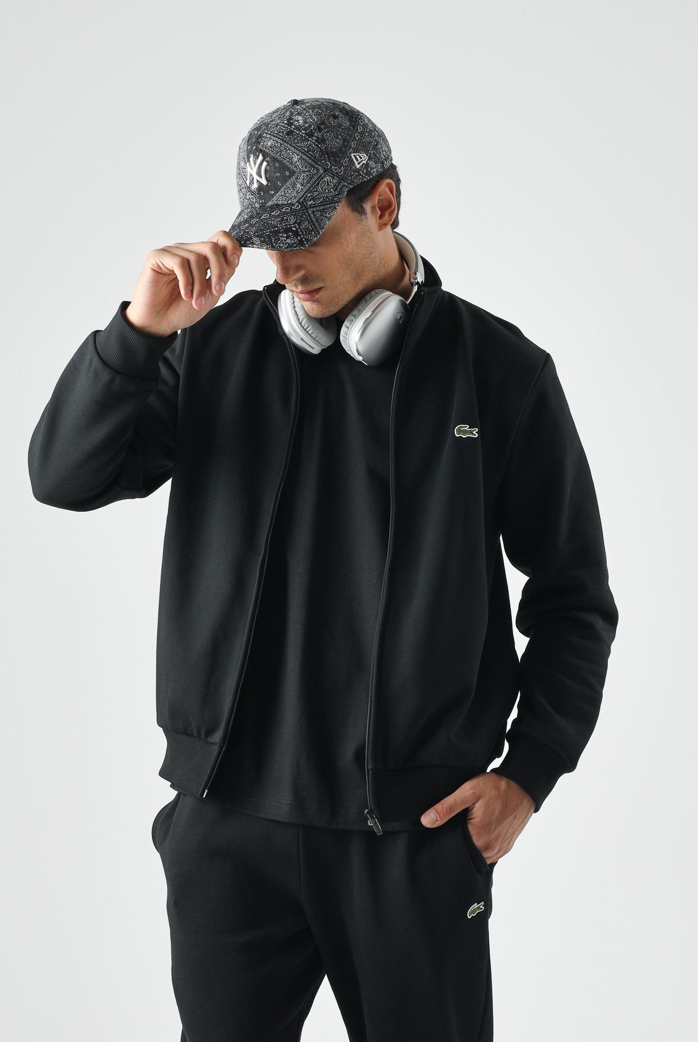 LACOSTE Felpa con zip nero per uomo e donna SH8870 031 LACOSTE