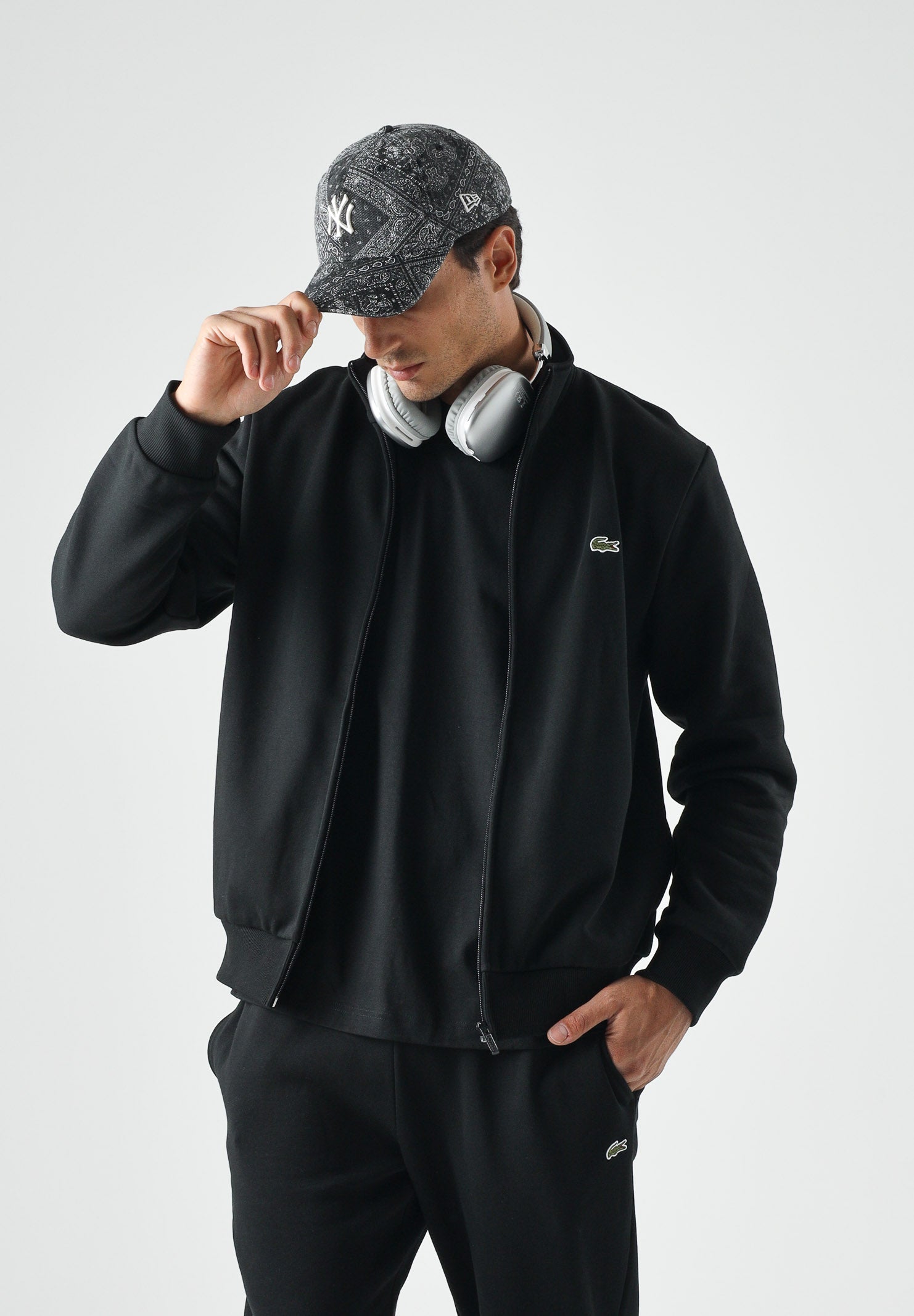 LACOSTE Felpa con zip nero per uomo e donna SH8870 031 LACOSTE