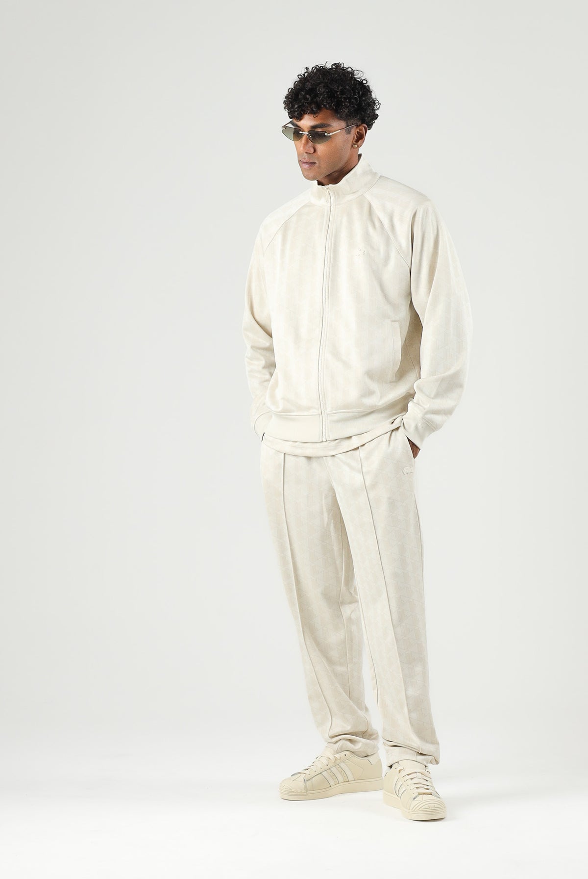 LACOSTE Felpa con zip TRACK JACKET panna da uomo con stampa monogram tono su tono SH9775 8LX LACOSTE