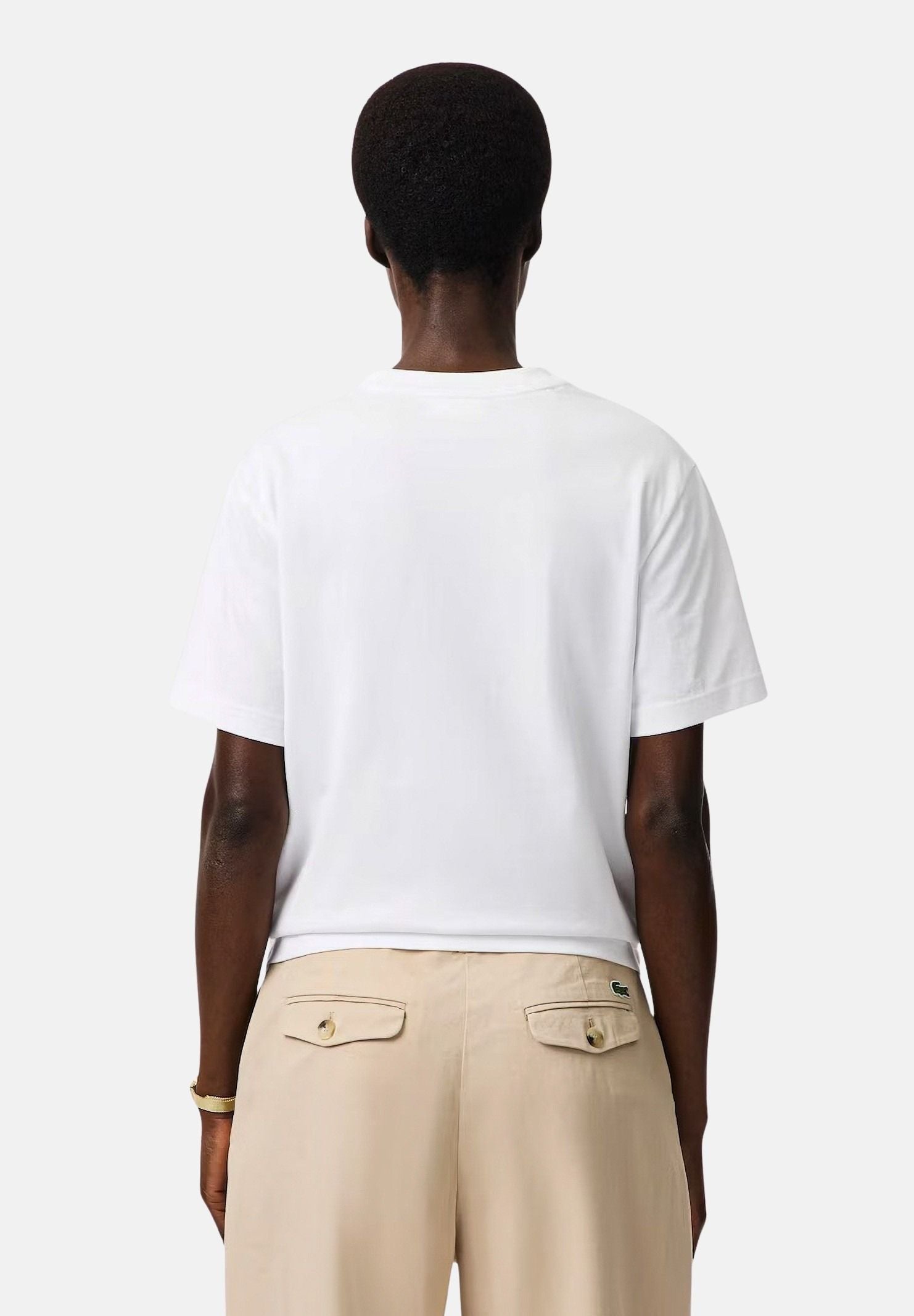 LACOSTE T-shirt PIMA RELAXED FIT, bianca per uomo e donna, con iconico coccodrillo ricamato sul petto<BR/> TF7215 001 LACOSTE
