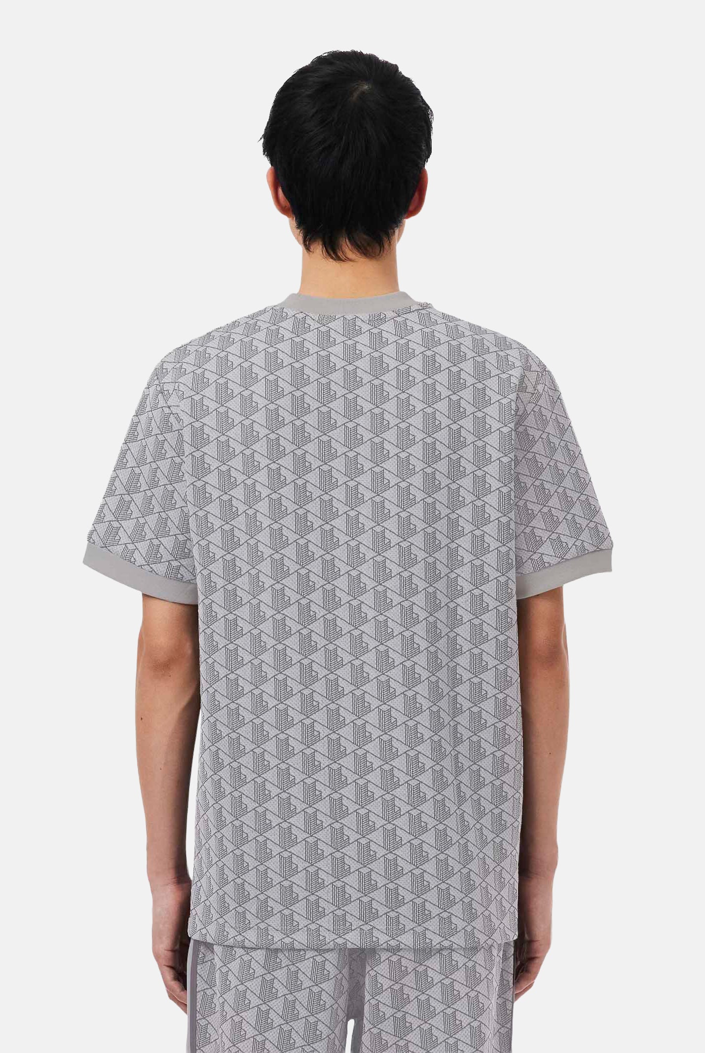 LACOSTE T-shirt a manica corta grigia da uomo con monogramma jacquard TH1197 41I LACOSTE