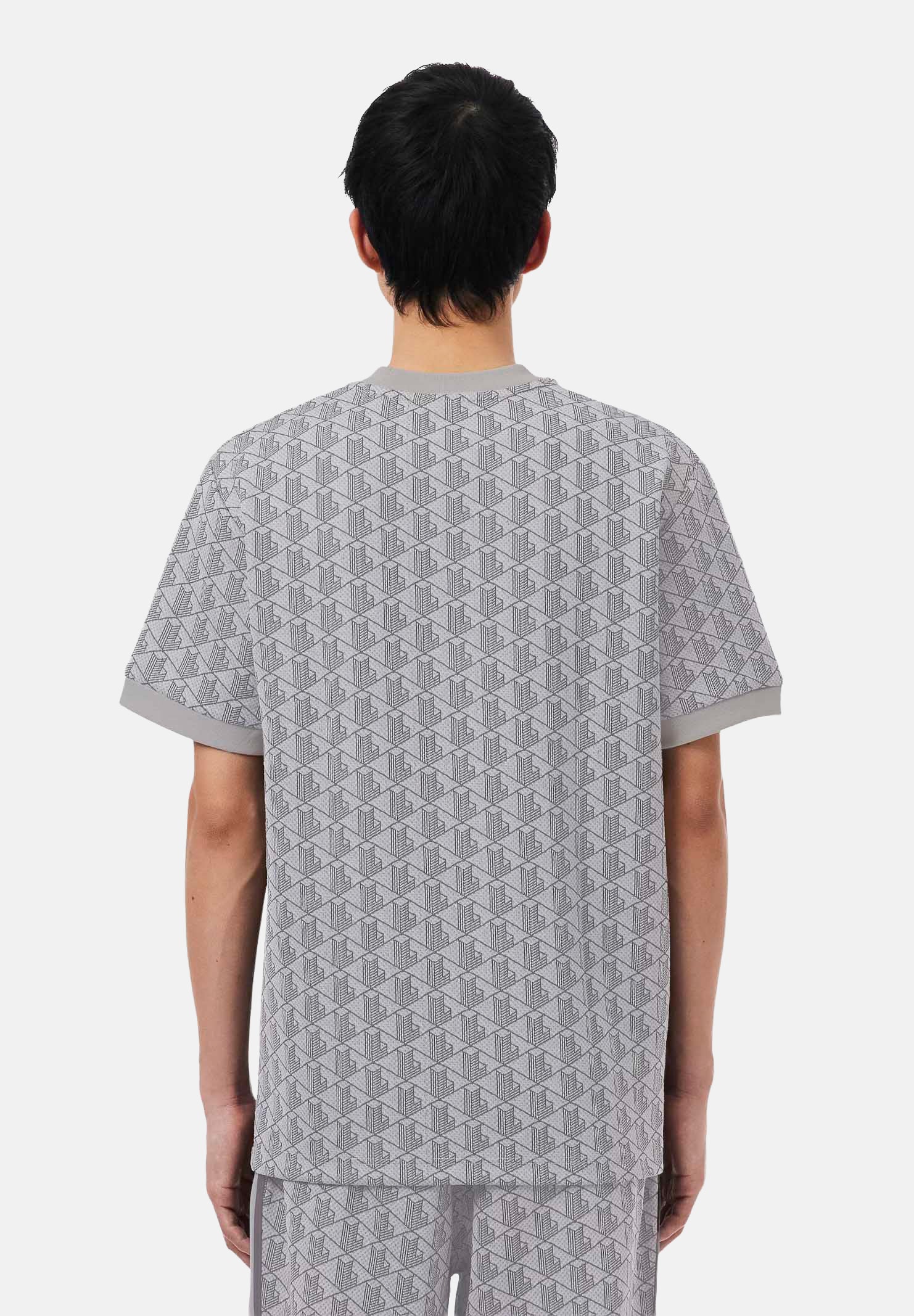 LACOSTE T-shirt a manica corta grigia da uomo con monogramma jacquard TH1197 41I LACOSTE