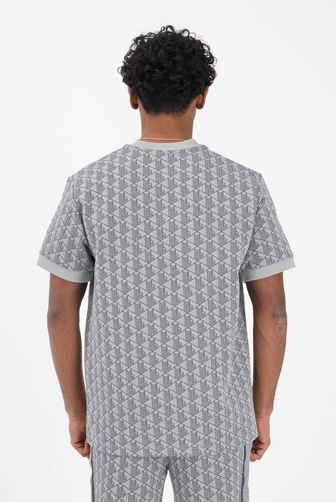 LACOSTE T-shirt a manica corta grigia da uomo con monogramma jacquard TH1197 41I LACOSTE