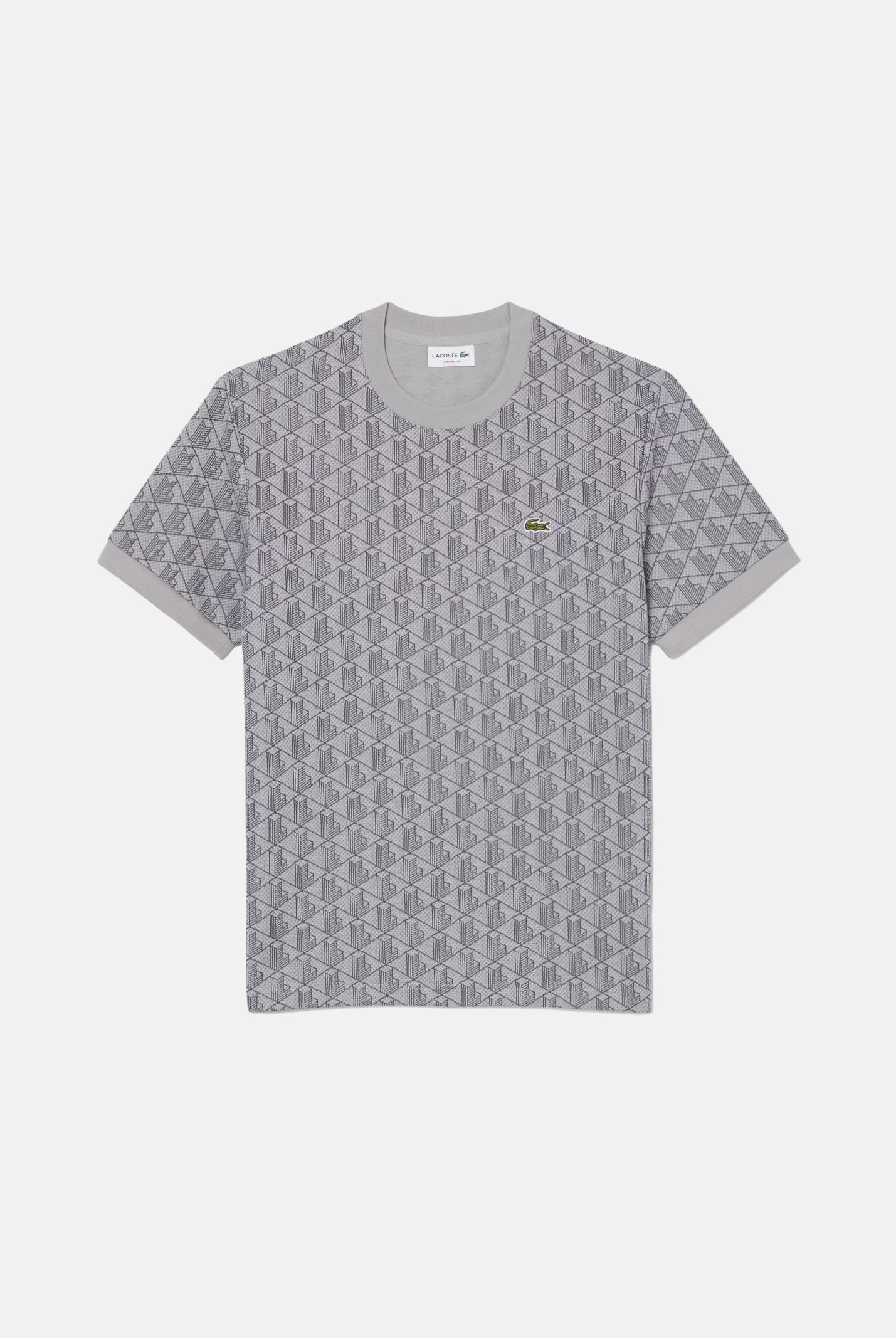 LACOSTE T-shirt a manica corta grigia da uomo con monogramma jacquard TH1197 41I LACOSTE