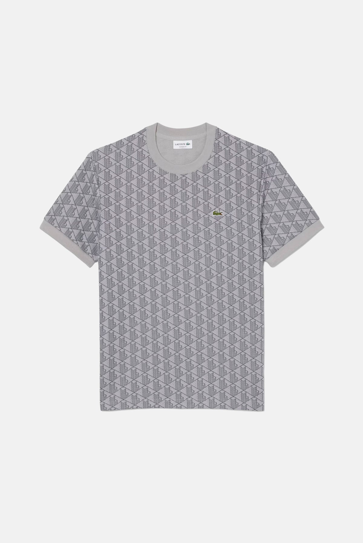 LACOSTE T-shirt a manica corta grigia da uomo con monogramma jacquard TH1197 41I LACOSTE