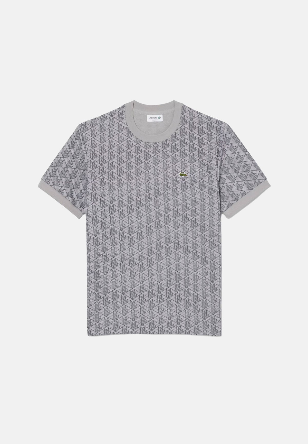LACOSTE T-shirt a manica corta grigia da uomo con monogramma jacquard TH1197 41I LACOSTE
