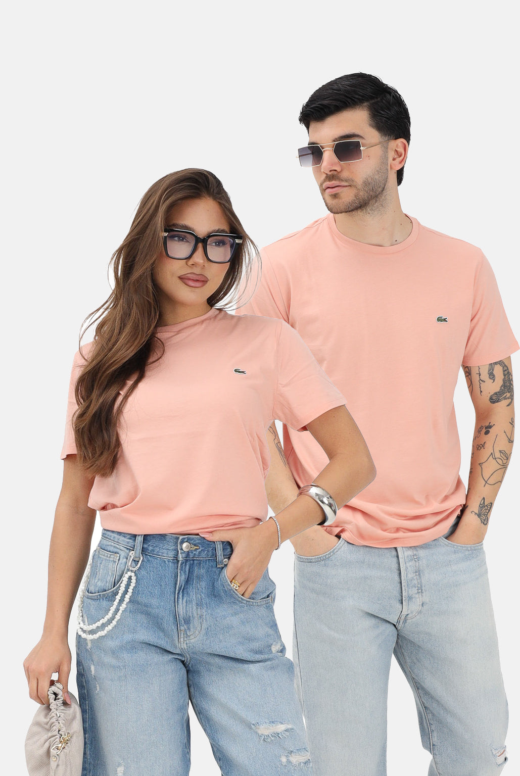 LACOSTE T-shirt a manica corta salmone per uomo e donna con patch logo TH6709 UI2 LACOSTE