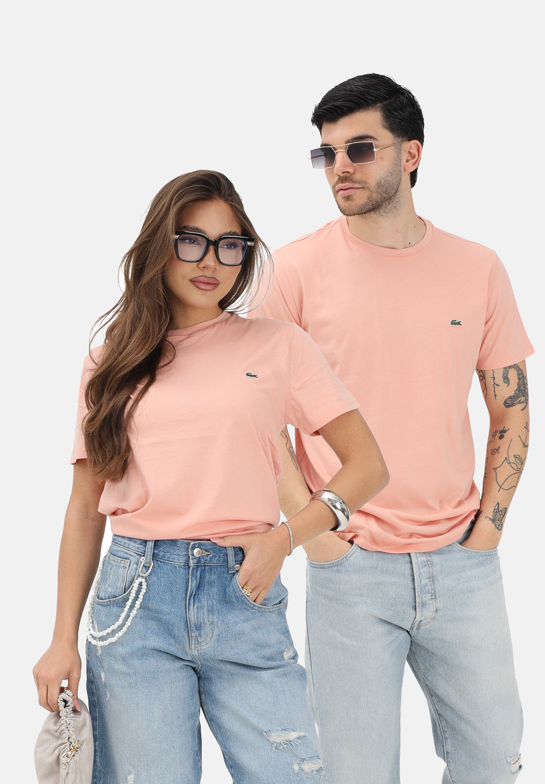 LACOSTE T-shirt a manica corta salmone per uomo e donna con patch logo TH6709 UI2 LACOSTE