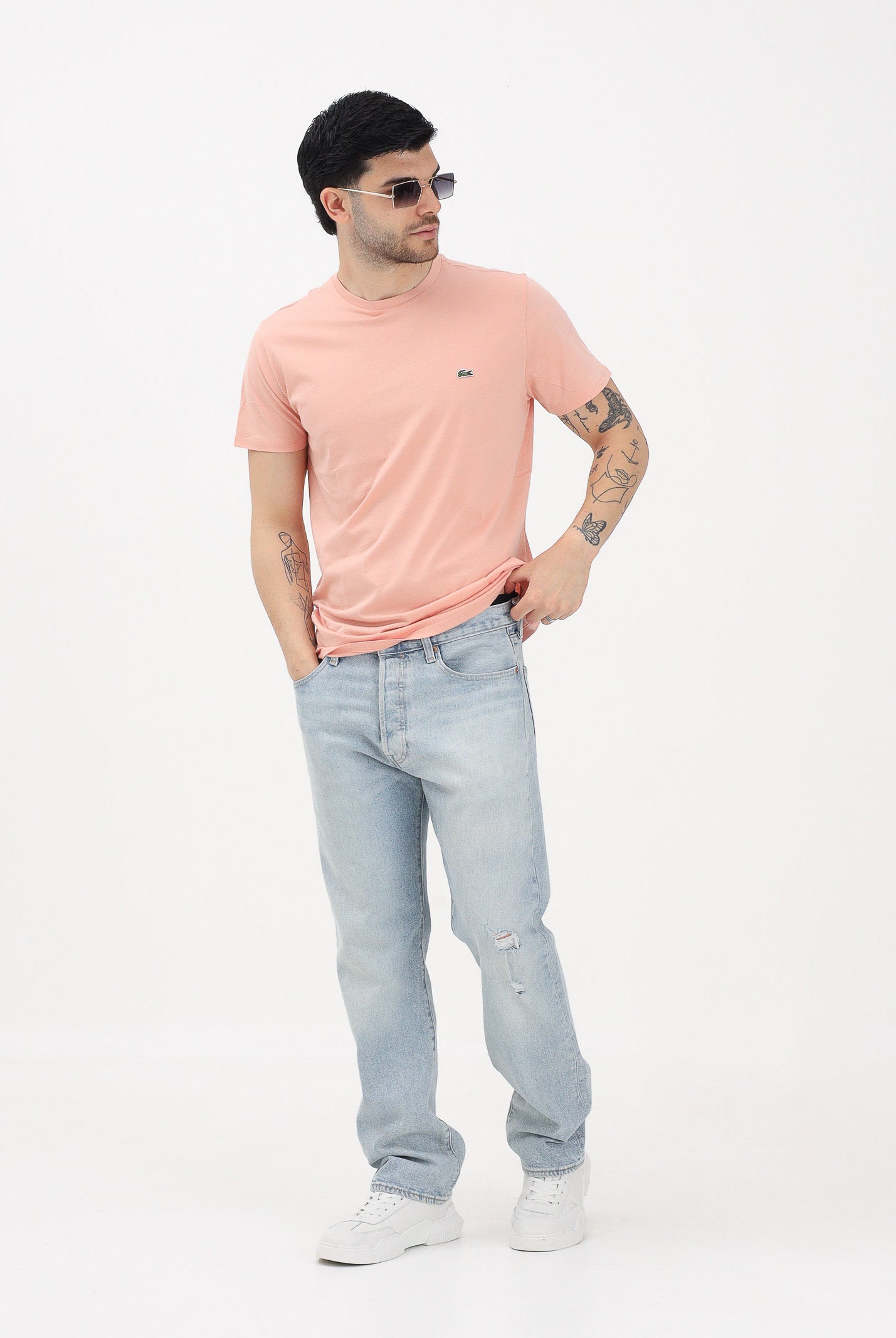 LACOSTE T-shirt a manica corta salmone per uomo e donna con patch logo TH6709 UI2 LACOSTE