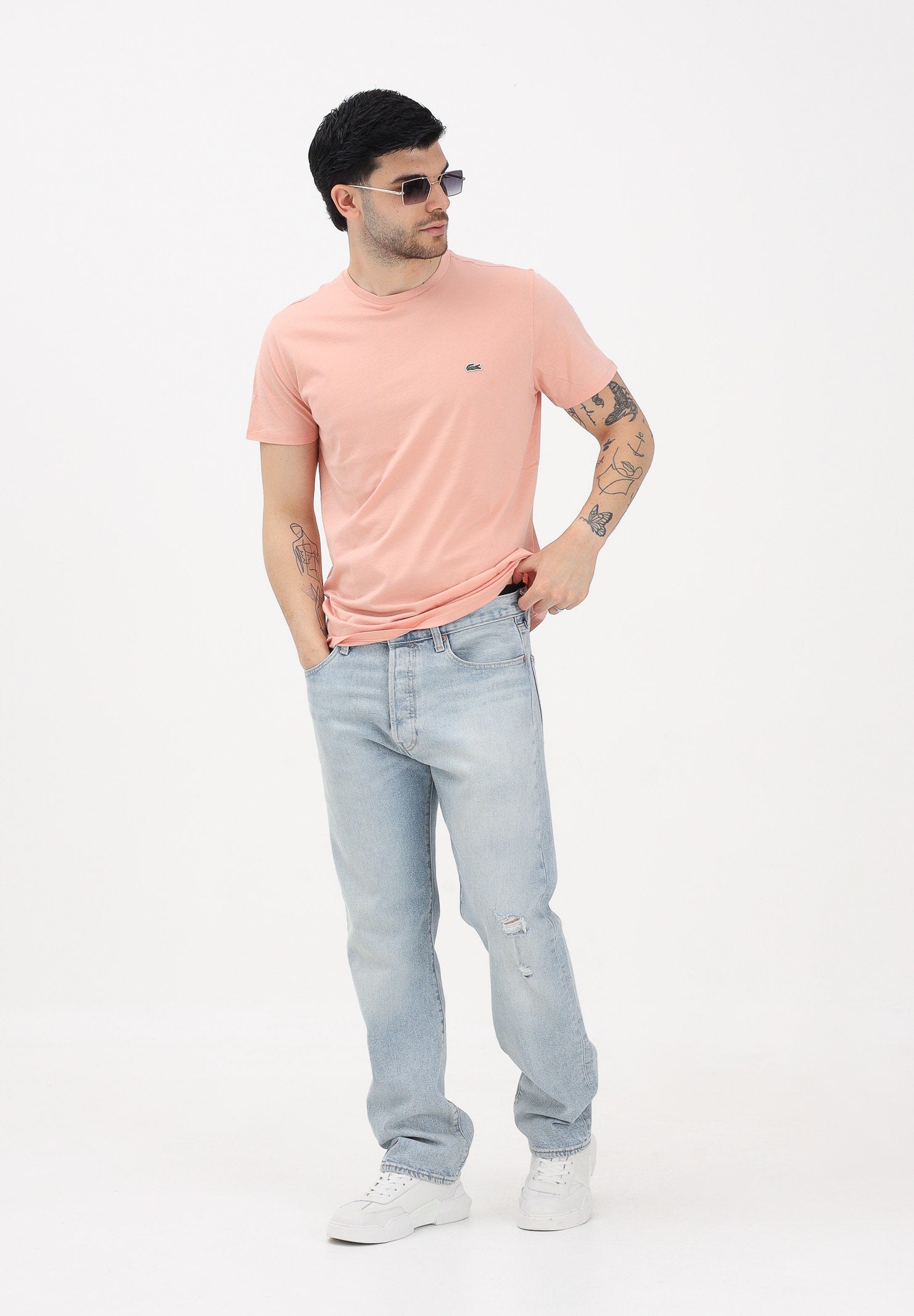 LACOSTE T-shirt a manica corta salmone per uomo e donna con patch logo TH6709 UI2 LACOSTE