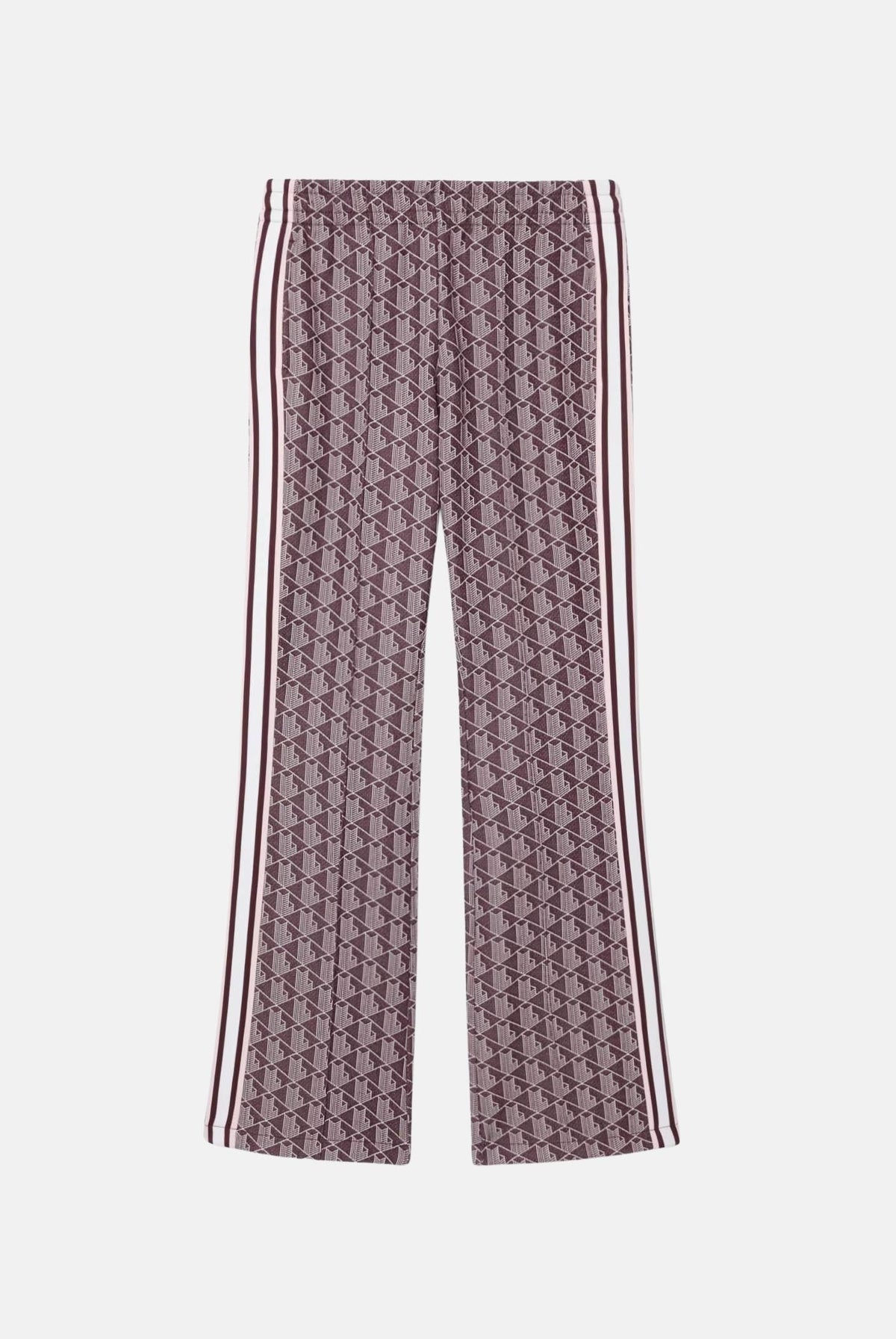 LACOSTE Pantaloni MONOGRAMMA marrone e rosa da donna, con fantasia jacquard all-over e bande laterali a contrasto.<BR/> XF9313 WE2 LACOSTE
