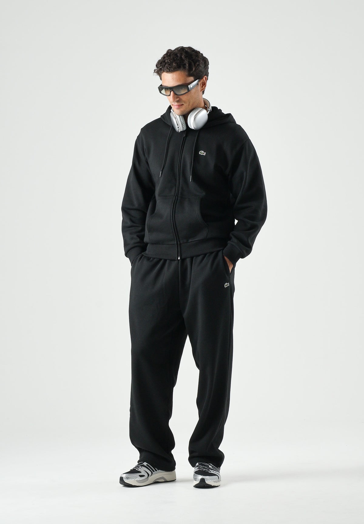 LACOSTE Pantaloni sportivi neri da uomo e donna con coccodrillo ricamato. XH8867 031 LACOSTE