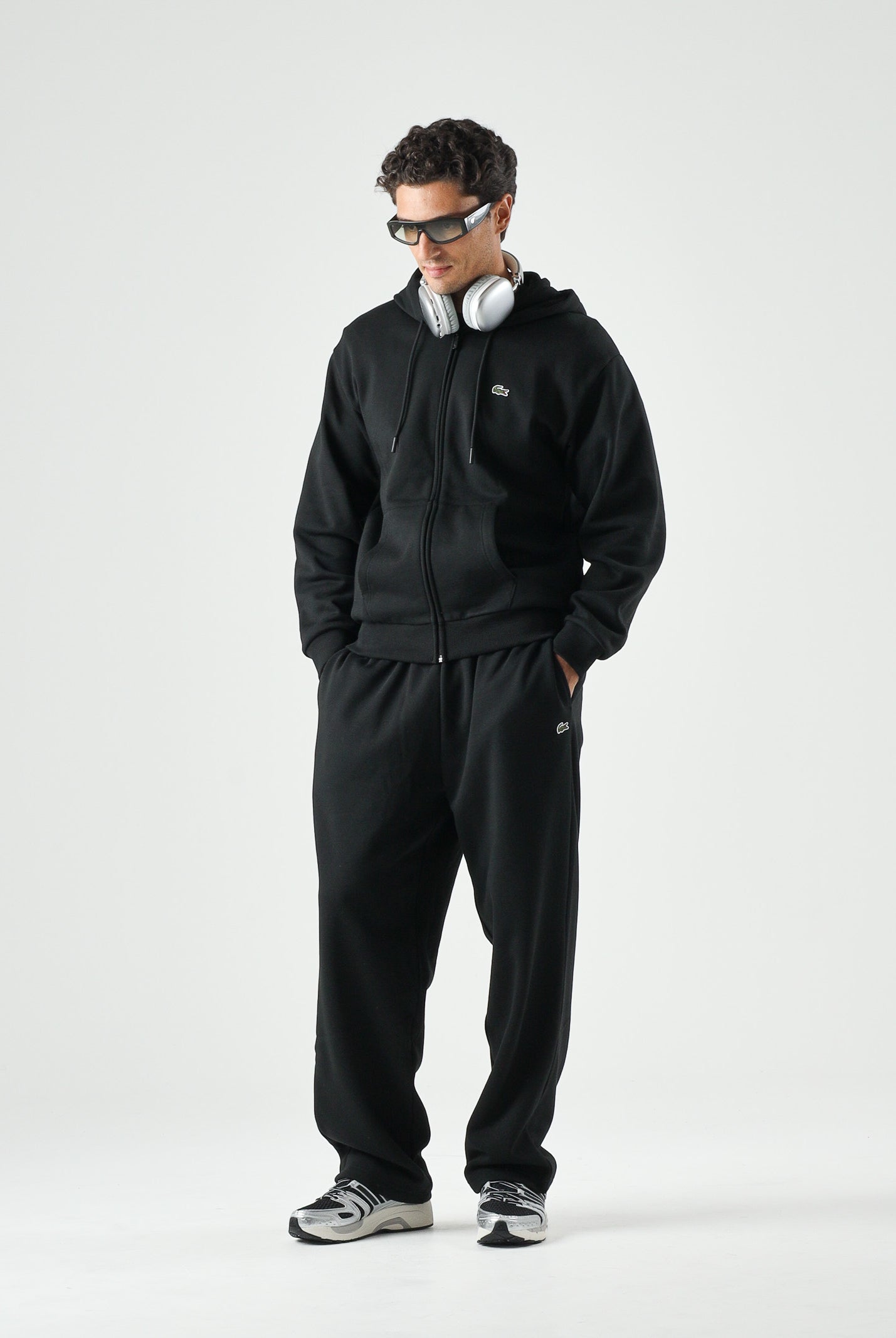 LACOSTE Pantaloni sportivi neri da uomo e donna con coccodrillo ricamato. XH8867 031 LACOSTE