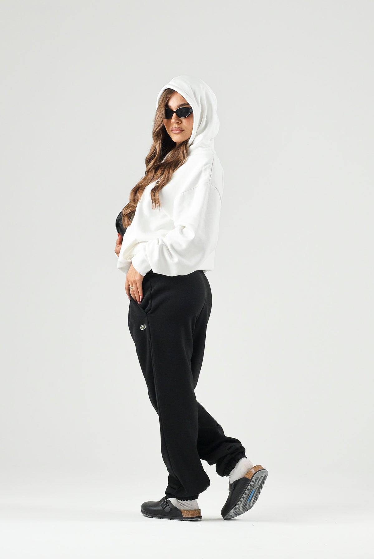LACOSTE Pantaloni in felpa neri per uomo e donna con logo coccodrillo ricamato XH9207 031 LACOSTE