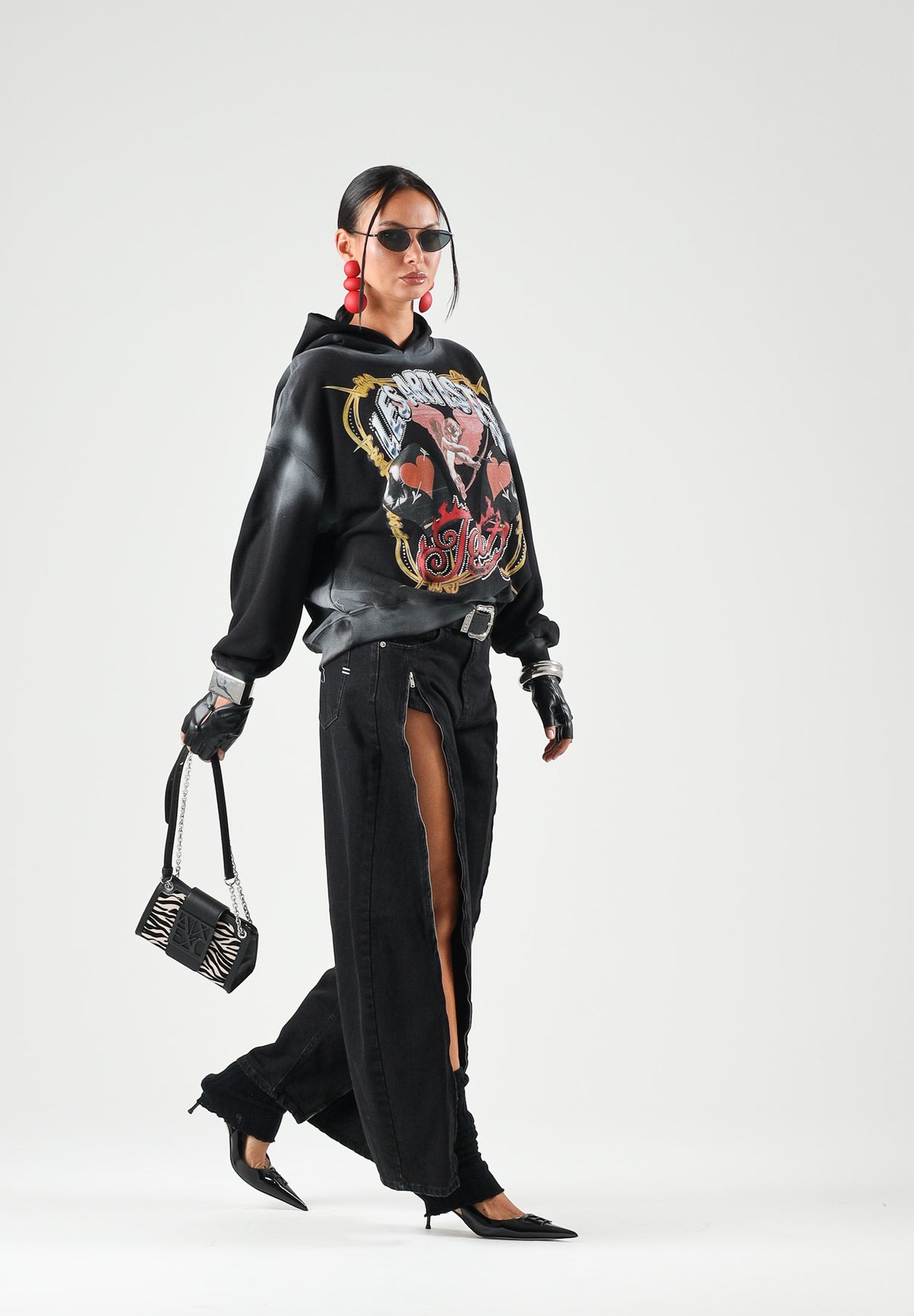 LES ARTISTS Felpa con cappuccio Hoodie Crop Top nero per uomo e donna con stampa grafica artistica Talent. 27SSLAHD5040 121 LES ARTISTS