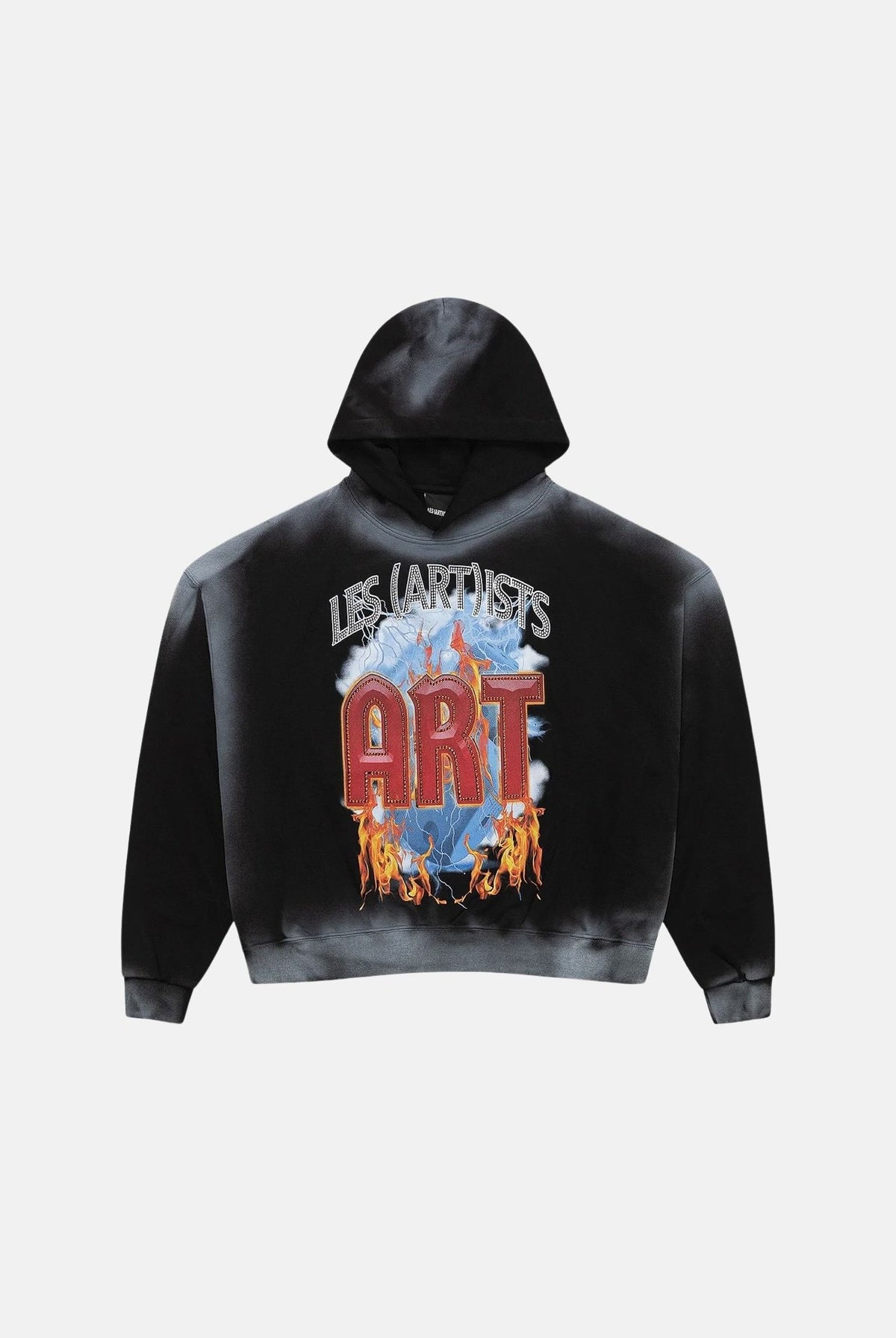 LES ARTISTS Felpa con cappuccio Hoodie Crop Top nera per uomo e donna con stampa grafica artistica sul davanti 27SSLAHD5046 121 LES ARTISTS