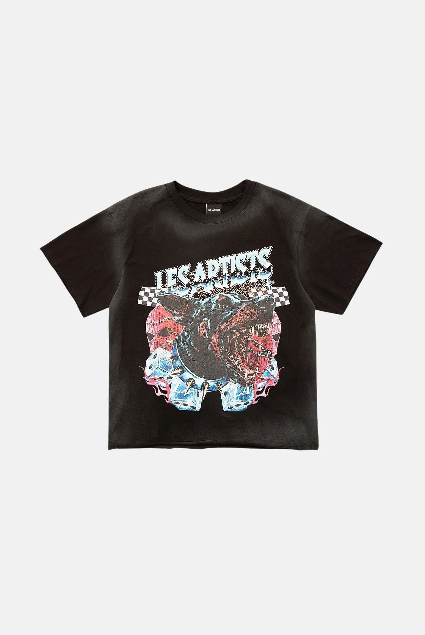 LES ARTISTS T-shirt DOBERMAN nera per uomo e donna con maxi stampa grafica frontale multicolore 27SSLATS1127 121 LES ARTISTS