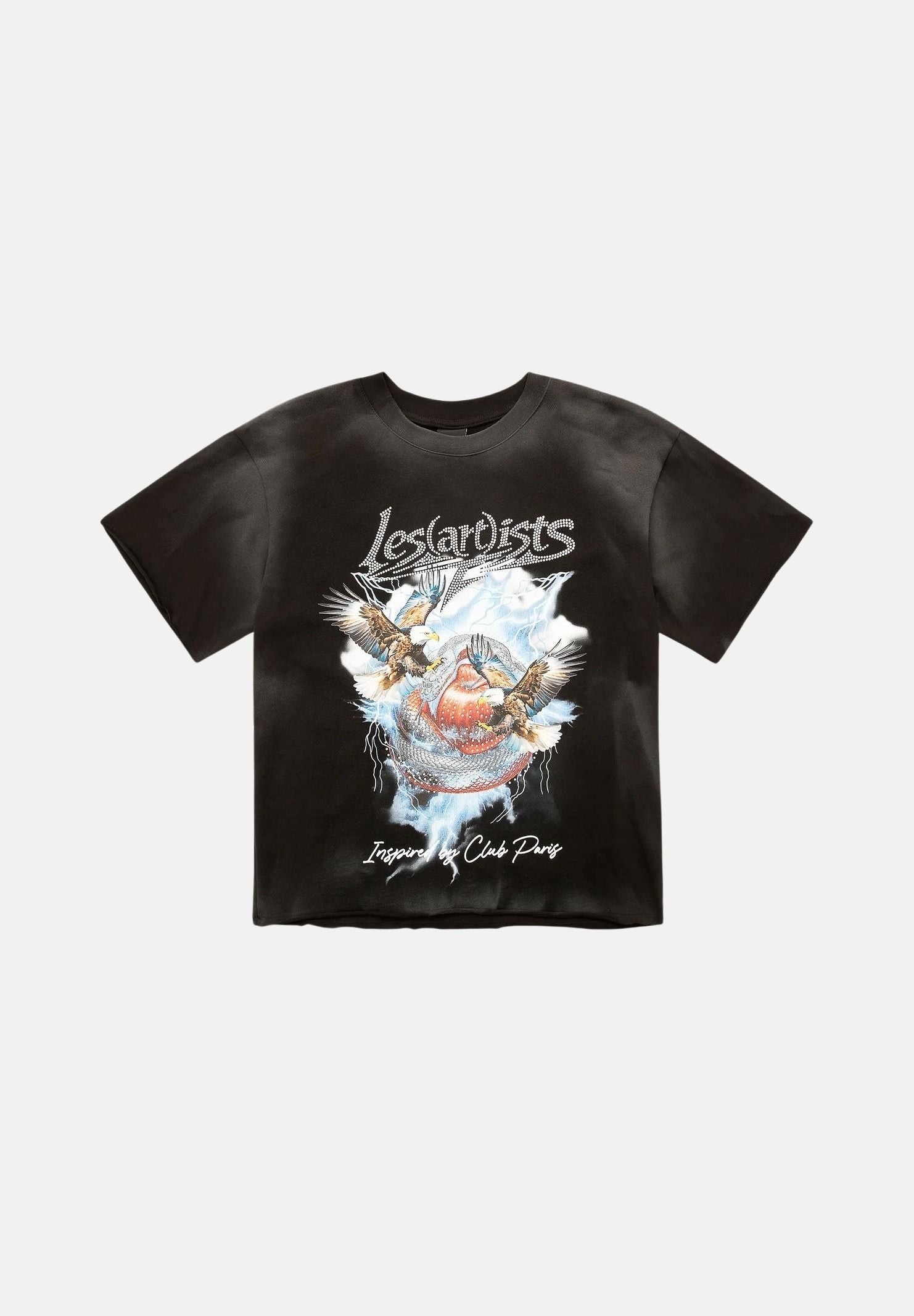 LES ARTISTS T-shirt EAGLES nera per uomo e donna con maxi stampa grafica frontale multicolore ed effetto vintage. 27SSLATS1134 121 LES ARTISTS