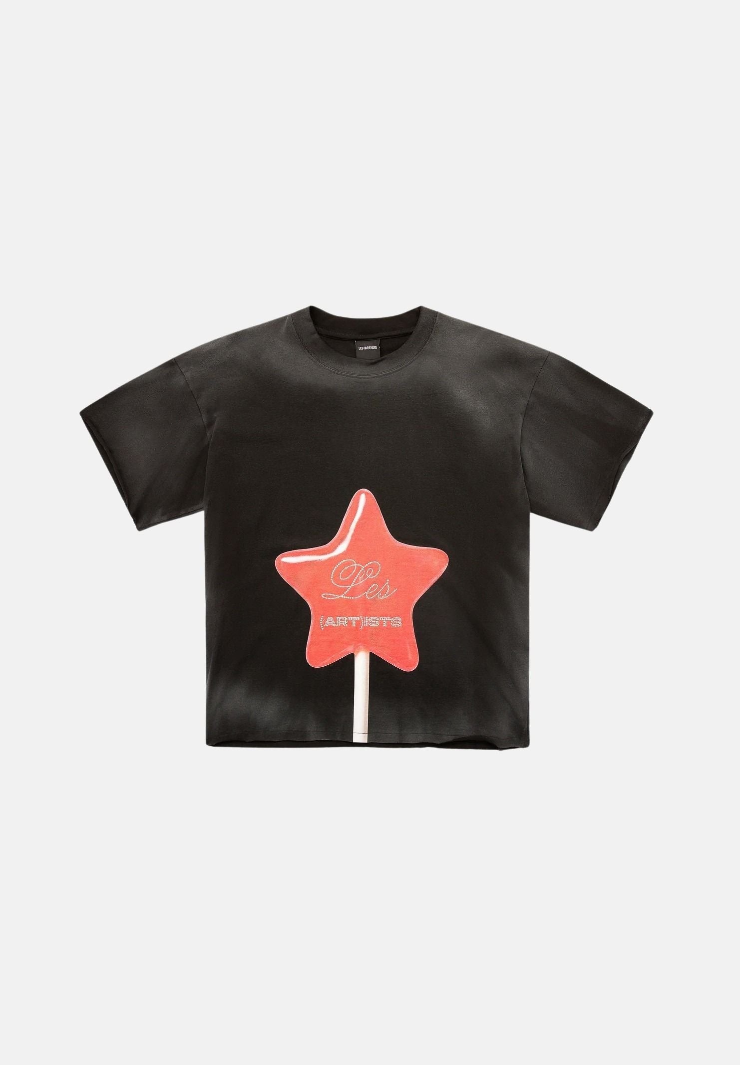 LES ARTISTS T-shirt CANDY nera per uomo e donna con stampa grafica frontale a forma di lecca-lecca 27SSLATS1136 121 LES ARTISTS