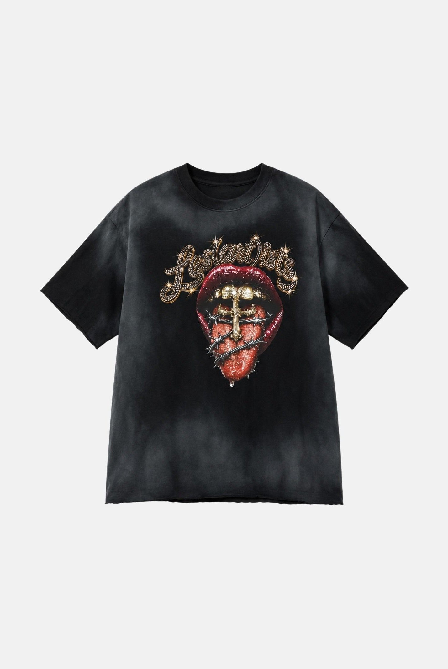 LES ARTISTS T-shirt NATIVE nera per uomo e donna con maxi stampa grafica frontale multicolore ed effetto vintage. 27SSLATS1142 121 LES ARTISTS