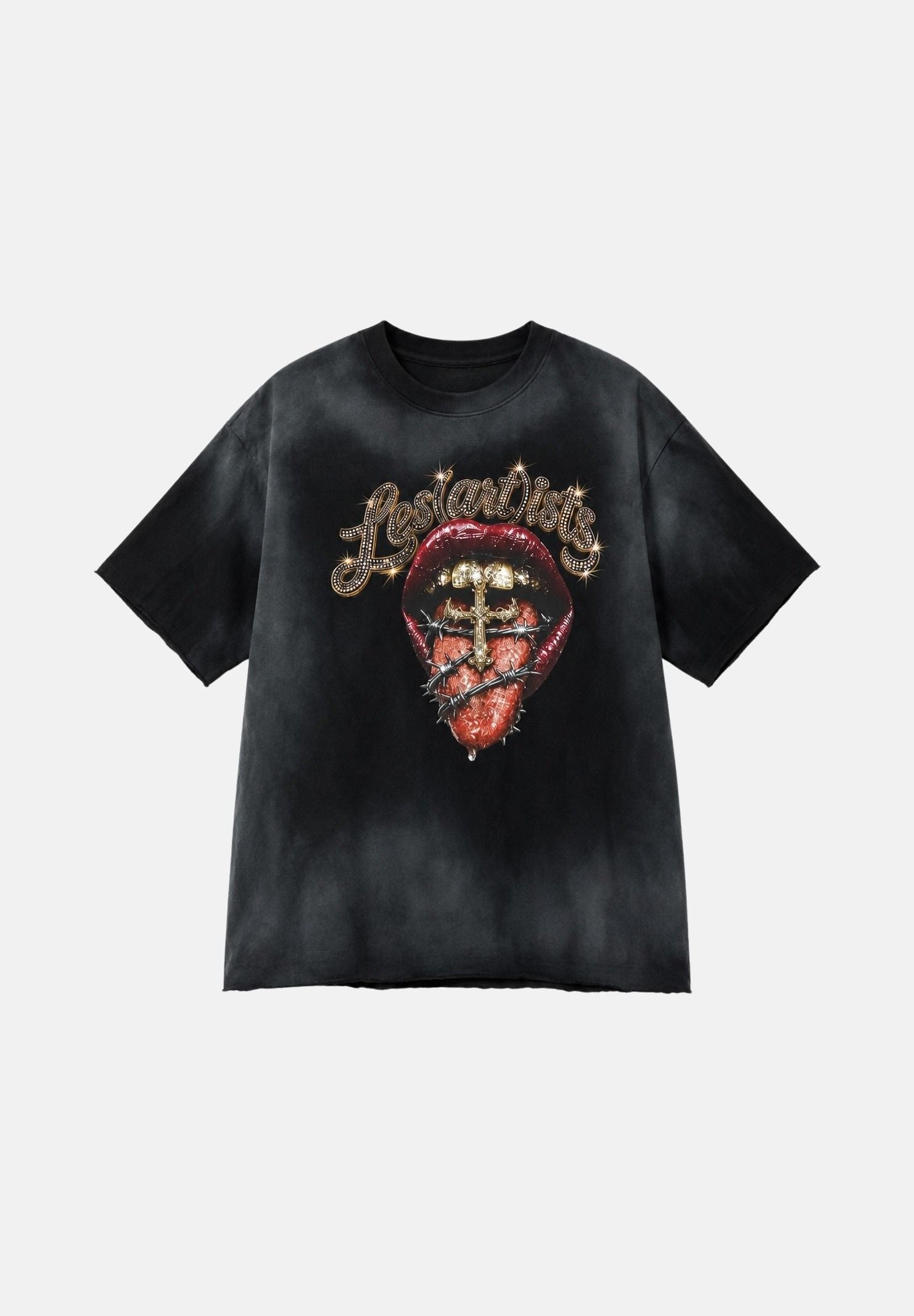 LES ARTISTS T-shirt NATIVE nera per uomo e donna con maxi stampa grafica frontale multicolore ed effetto vintage. 27SSLATS1142 121 LES ARTISTS