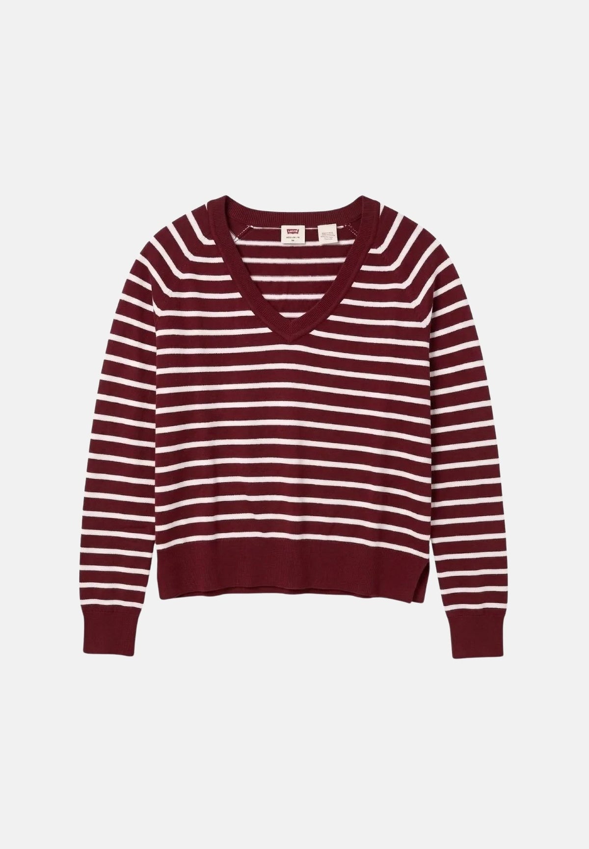 LEVI'S® Maglioncino scollo a V rosso per donna con elegante motivo a righe orizzontali. 0046F-0011 . LEVI'S®