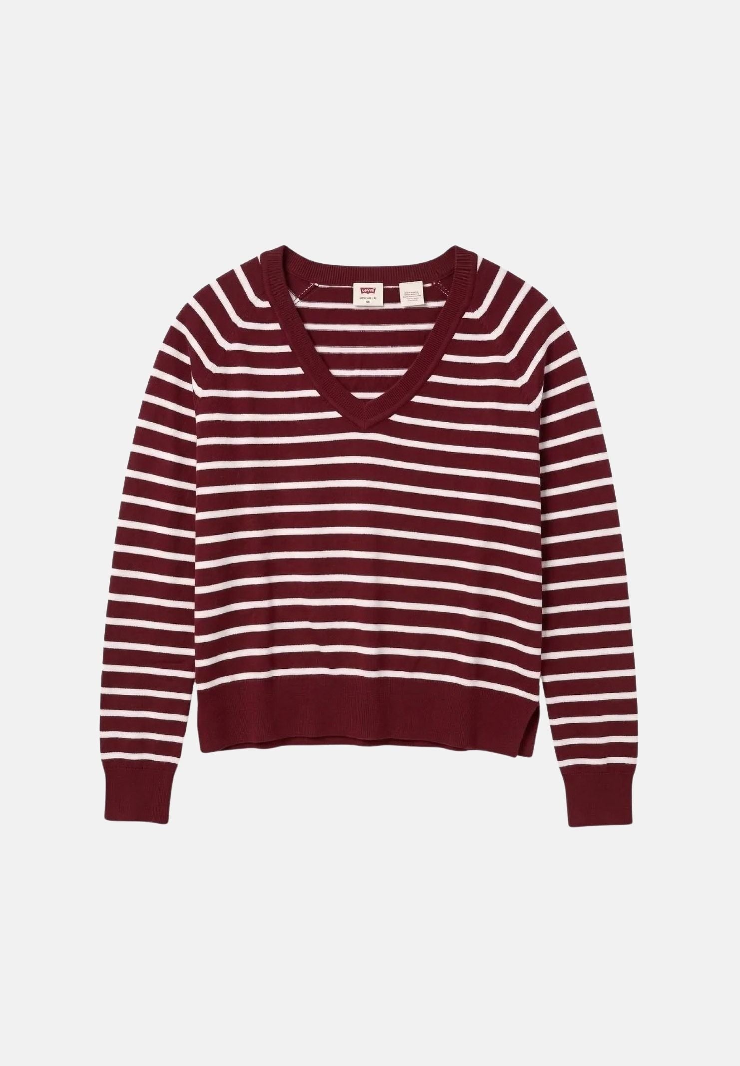 LEVI'S® Maglioncino scollo a V rosso per donna con elegante motivo a righe orizzontali. 0046F-0011 . LEVI'S®