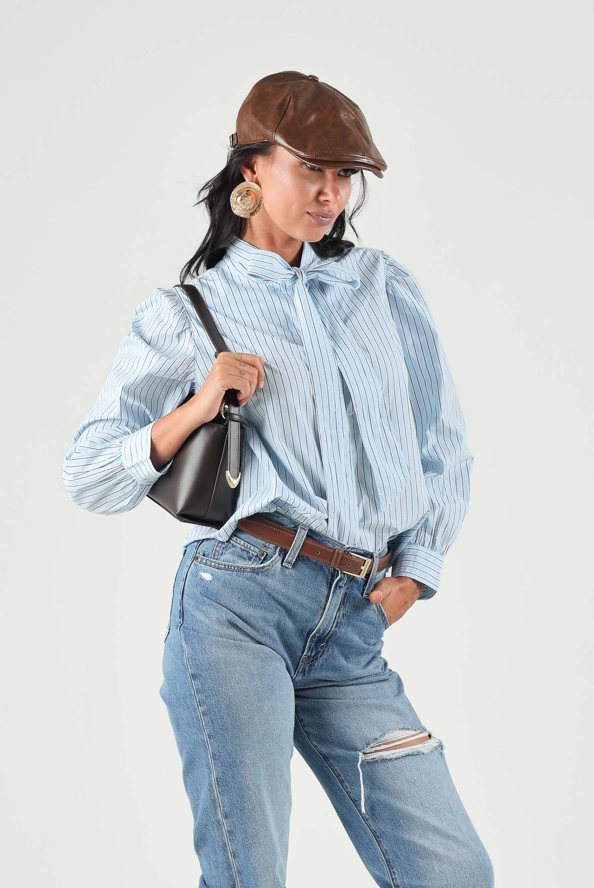 LEVI'S® Camicia maniche lunghe ARCHIVE BLOUSE celeste da donna con fiocco al collo e maniche a palloncino 007XN-0002 . LEVI'S®
