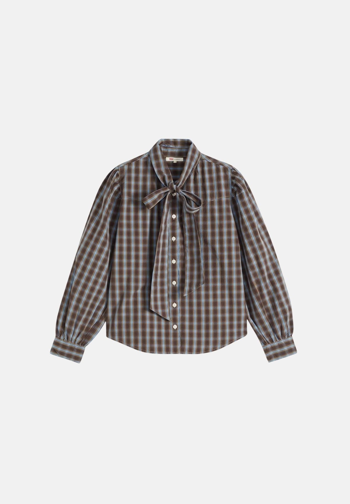 LEVI'S® Camicia manica lunga brown-marrone caffè da donna con colletto con fiocco e fantasia a quadri. 007XN-0008 . LEVI'S®
