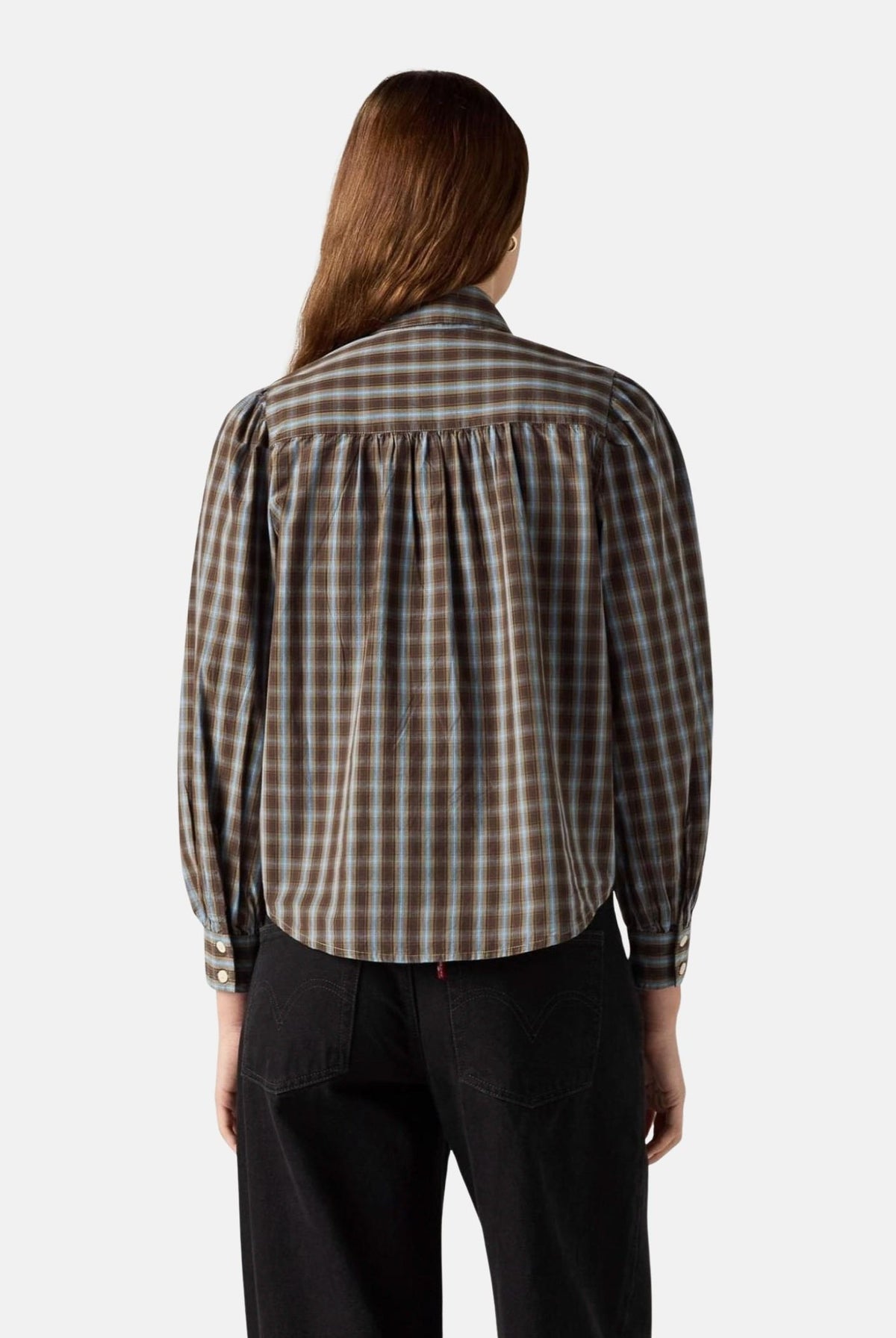 LEVI'S® Camicia manica lunga brown-marrone caffè da donna con colletto con fiocco e fantasia a quadri. 007XN-0008 . LEVI'S®