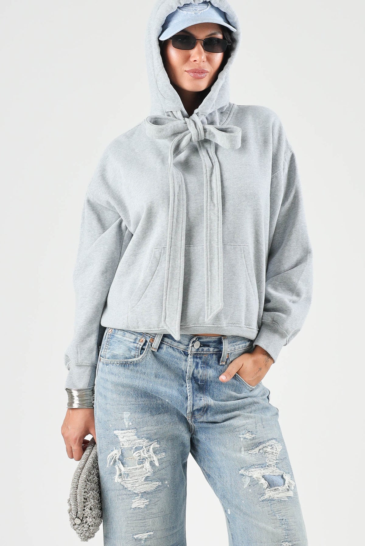 LEVI'S® Felpa con cappuccio grigia da donna con lacci lunghi regolabili in vita. 0082D-0000 . LEVI'S®