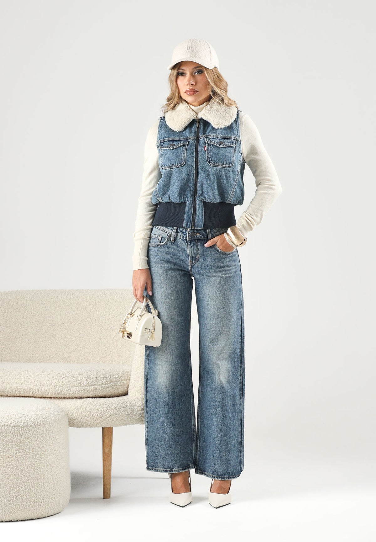 LEVI'S® Giubbotto smanicato in deim TINY SHERPA VEST indigo denim blu da donna 0089F-0000 . LEVI'S®