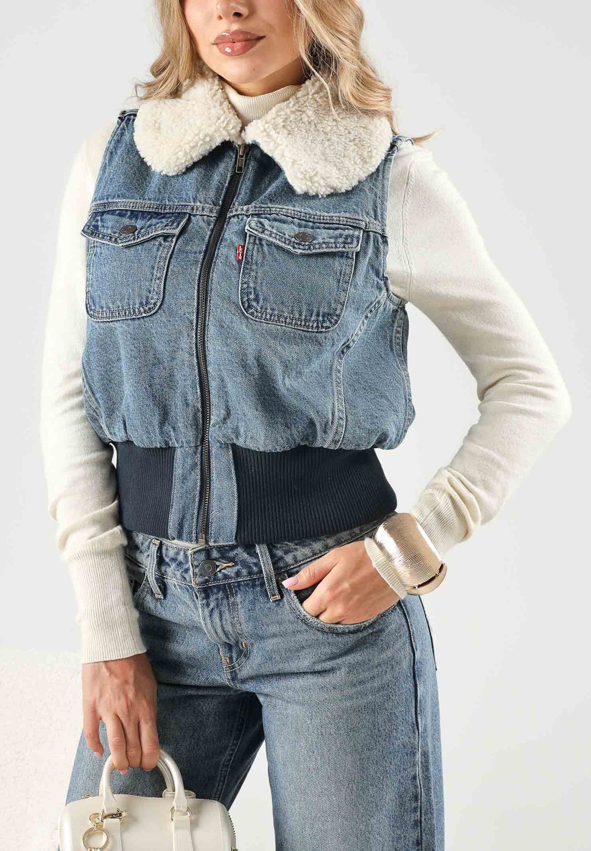 LEVI'S® Giubbotto smanicato in deim TINY SHERPA VEST indigo denim blu da donna 0089F-0000 . LEVI'S®