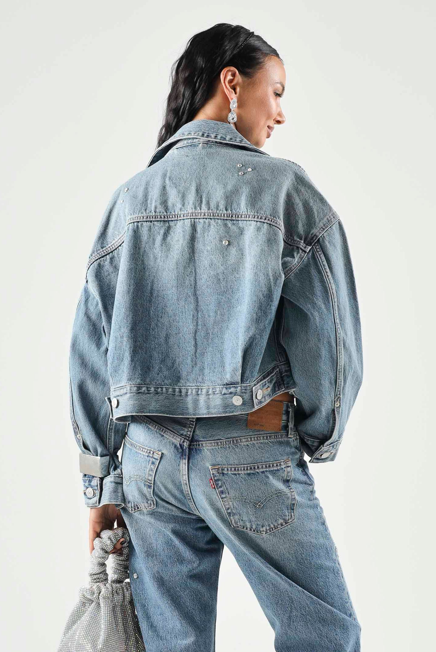 LEVI'S Giacca STRASS SILVER STUDS CROPPED indigo blu da donna con applicazioni decorative 0089L-0003 . LEVI'S®