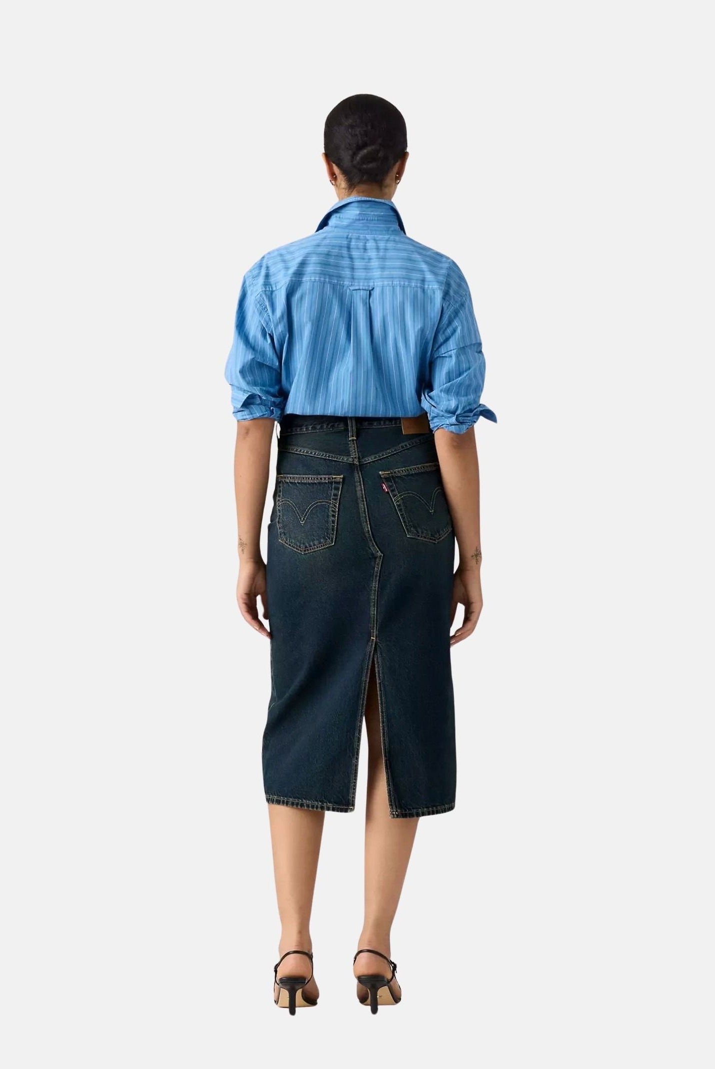 LEVI'S Gonna DECON SLIT MIDI SKIRT Dark Indigo blu da donna con spacco frontale decostruito. 008AF-0001 . LEVI'S®