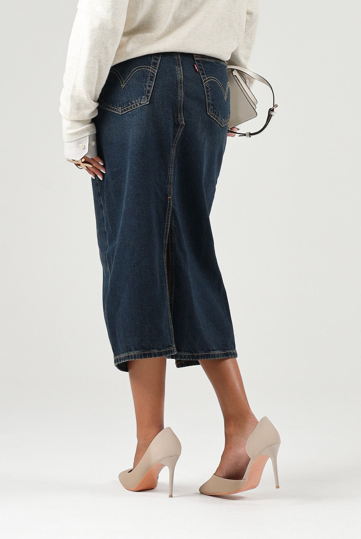 LEVI'S Gonna midi DECON SLIT dark indigo blu da donna con spacco frontale decostruito. 008AF-0001 . LEVI'S®