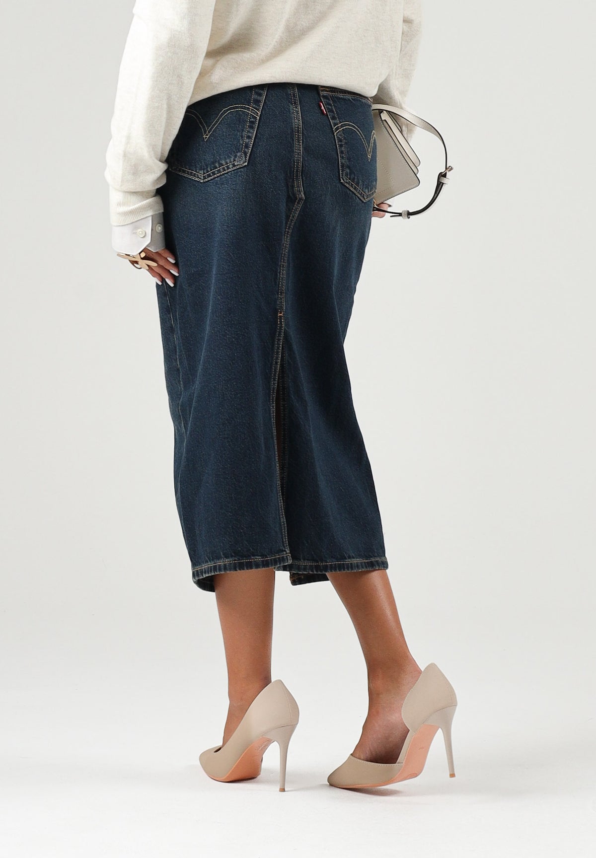 LEVI'S Gonna midi DECON SLIT dark indigo blu da donna con spacco frontale decostruito. 008AF-0001 . LEVI'S®