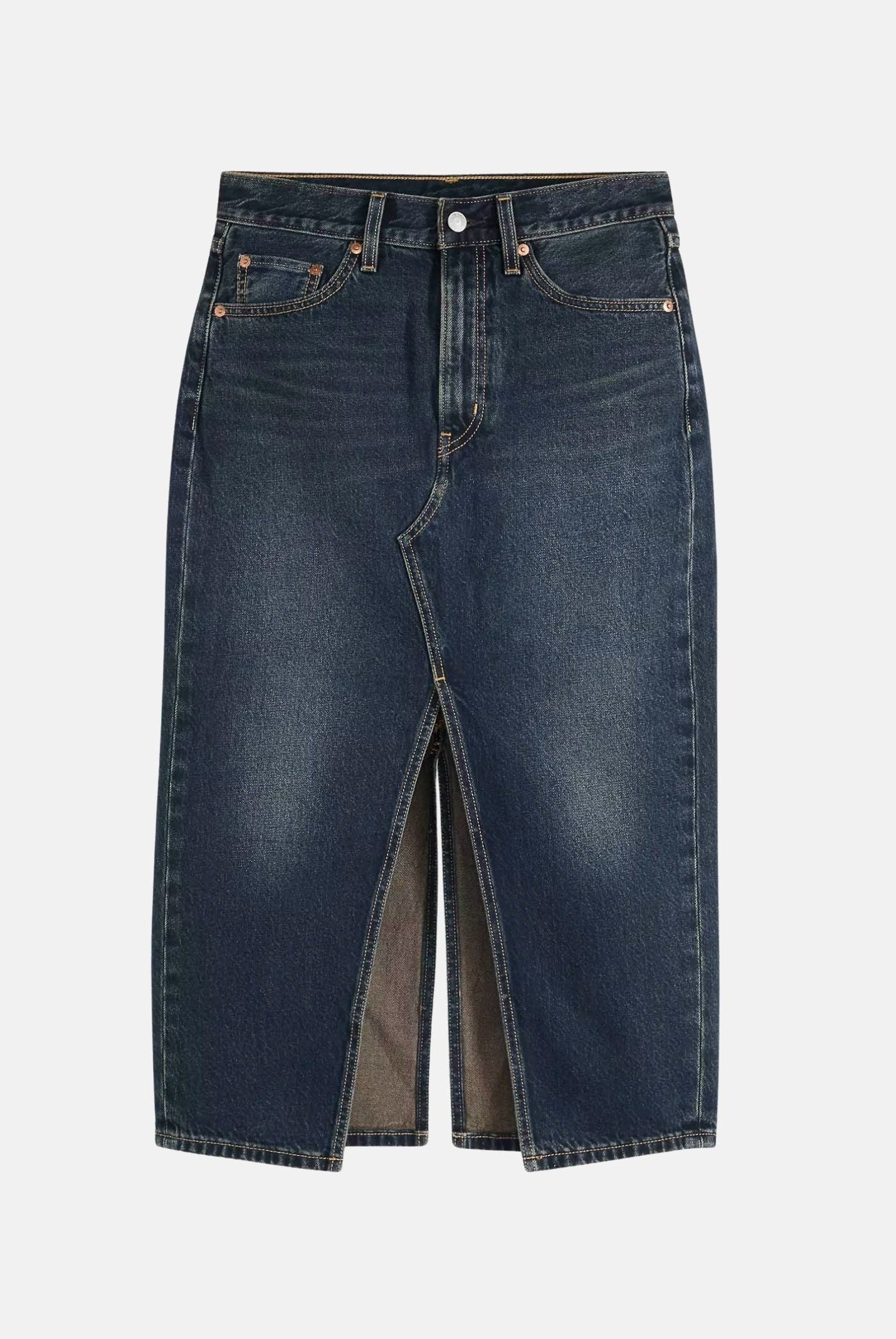 LEVI'S Gonna DECON SLIT MIDI SKIRT Dark Indigo blu da donna con spacco frontale decostruito. 008AF-0001 . LEVI'S®
