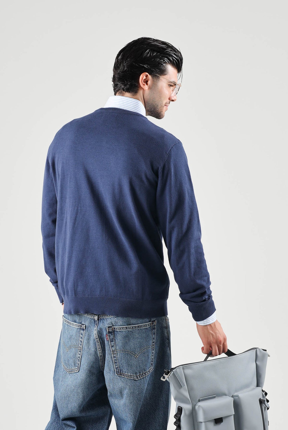 LEVI'S Maglia girocollo CREWNECK JUMPER blu da uomo con dettagli a costine e logo sul petto. A7207-0041 . LEVI'S®